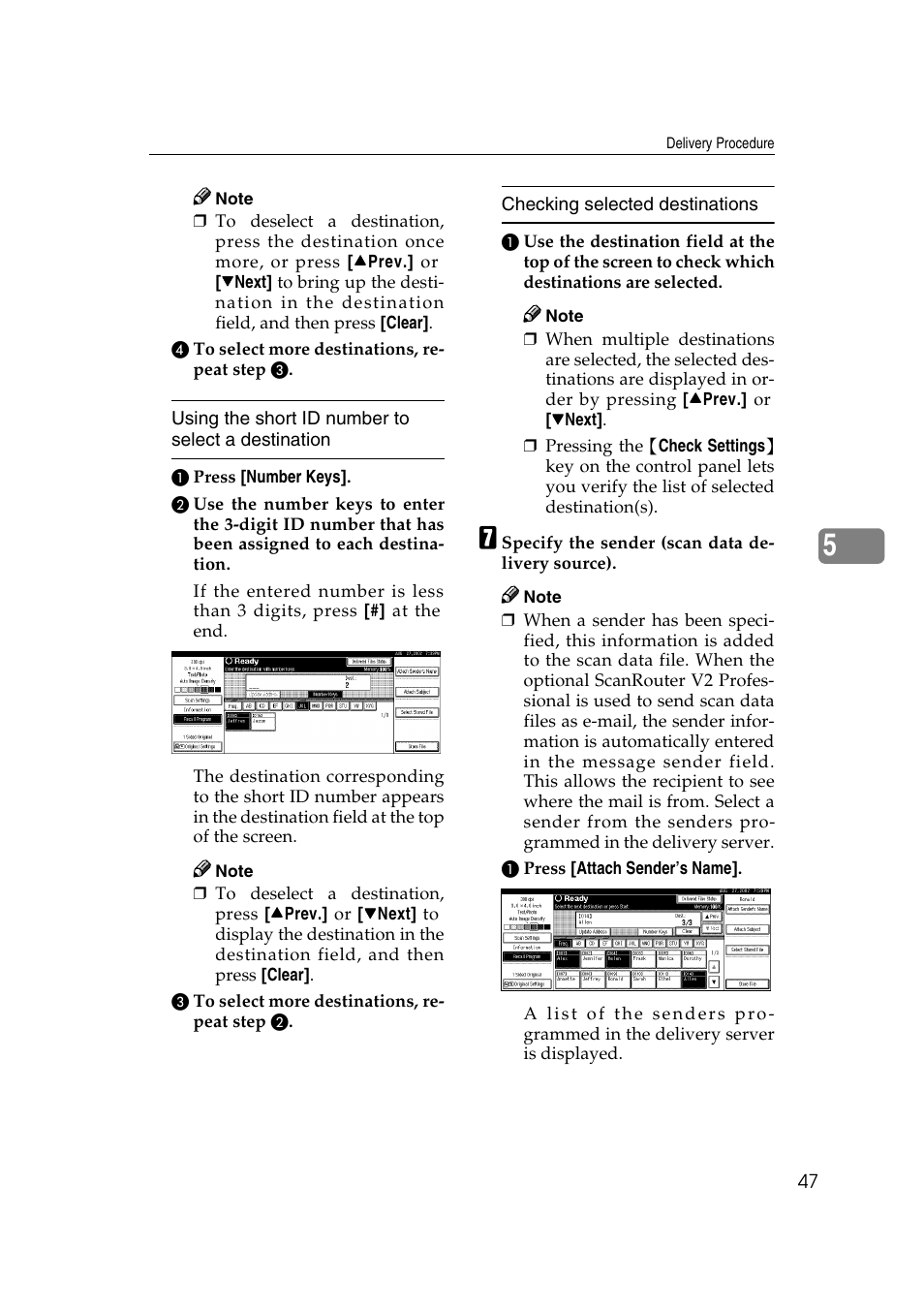 Using the short id number to select a destination, Checking selected destinations | Lanier 5622 User Manual | Page 55 / 88