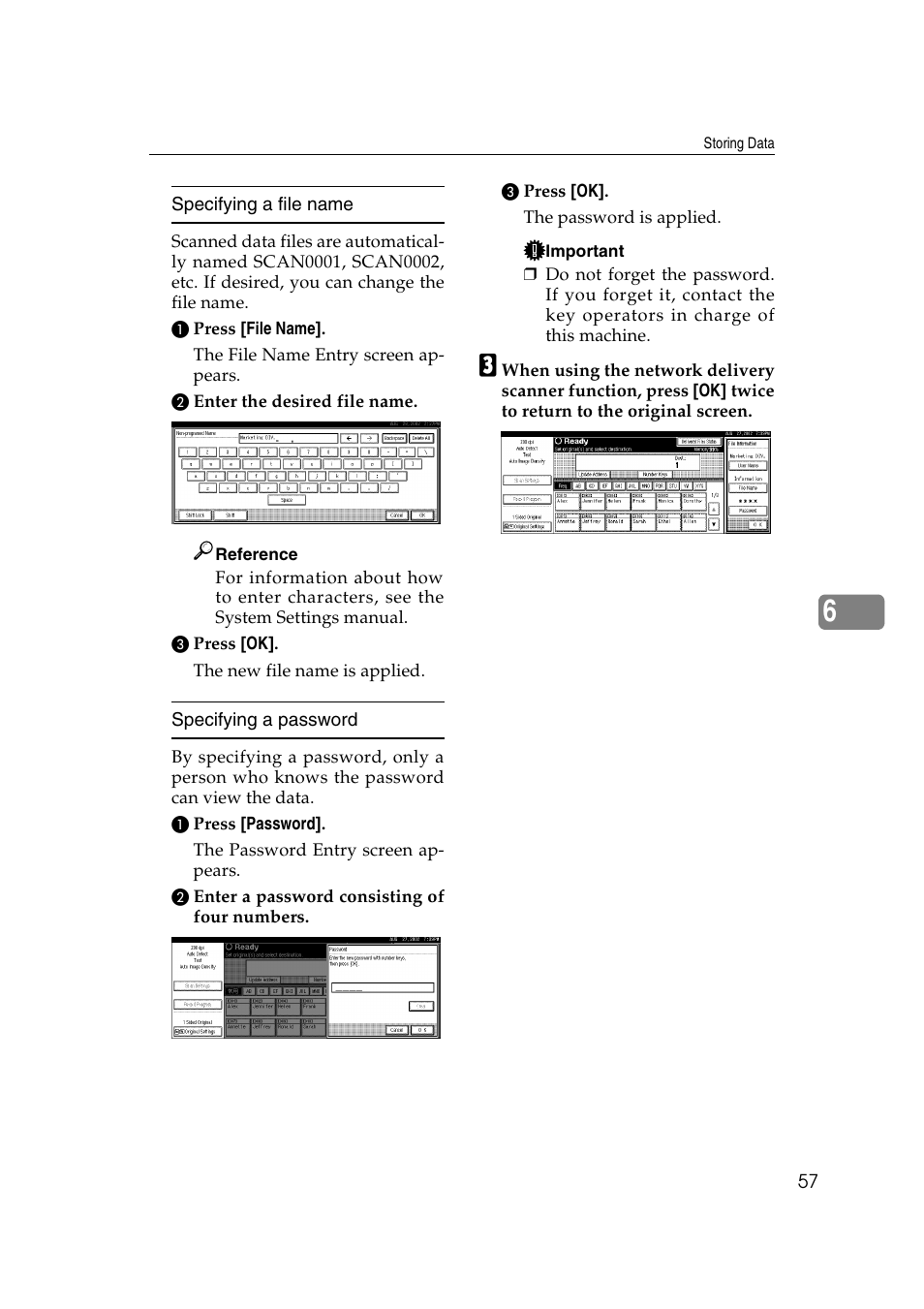 Specifying a file name, Specifying a password | Lanier 5622 User Manual | Page 65 / 88