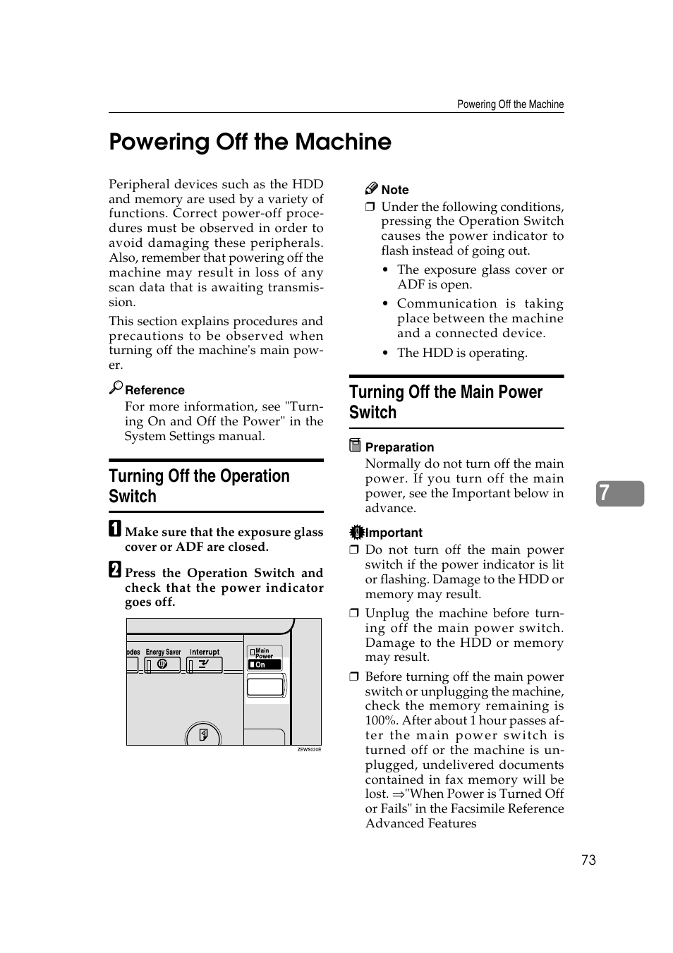 7powering off the machine, Turning off the operation switch, Turning off the main power switch | Lanier 5622 User Manual | Page 81 / 88