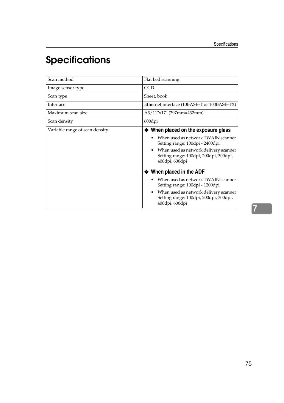 7specifications | Lanier 5622 User Manual | Page 83 / 88