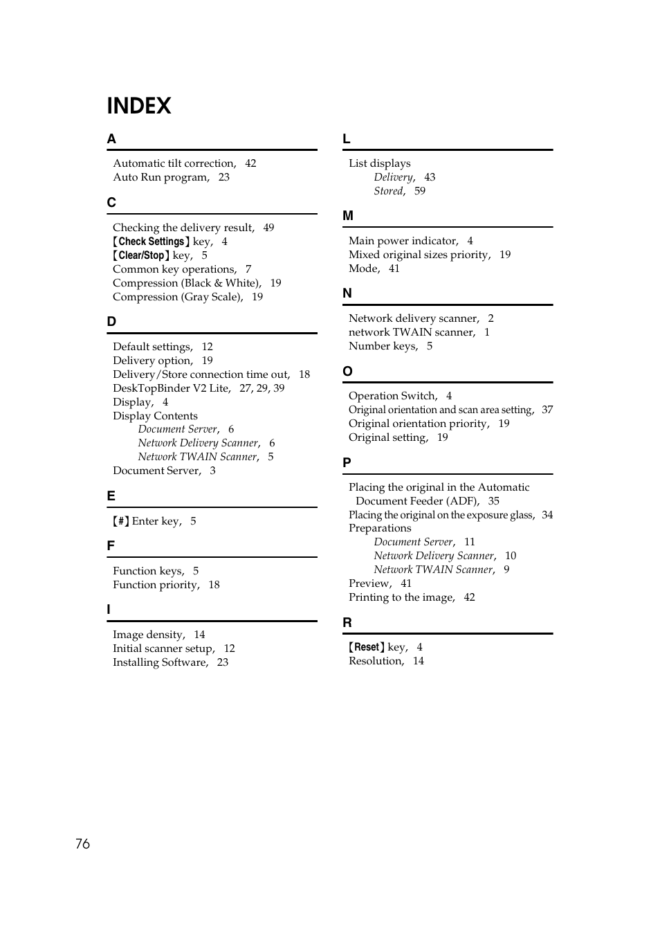 Index | Lanier 5622 User Manual | Page 84 / 88