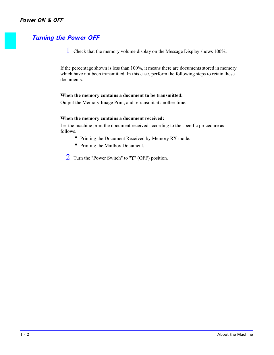 Turning the power off, Turning the power off -2 | Lanier 5415MFD User Manual | Page 12 / 258