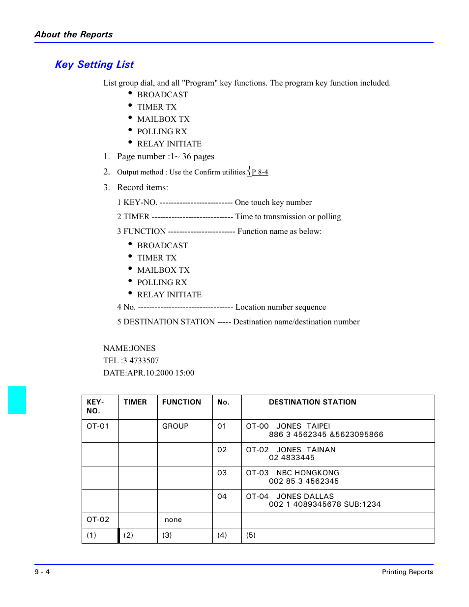 Key setting list, Key setting list -4 | Lanier 5415MFD User Manual | Page 146 / 258