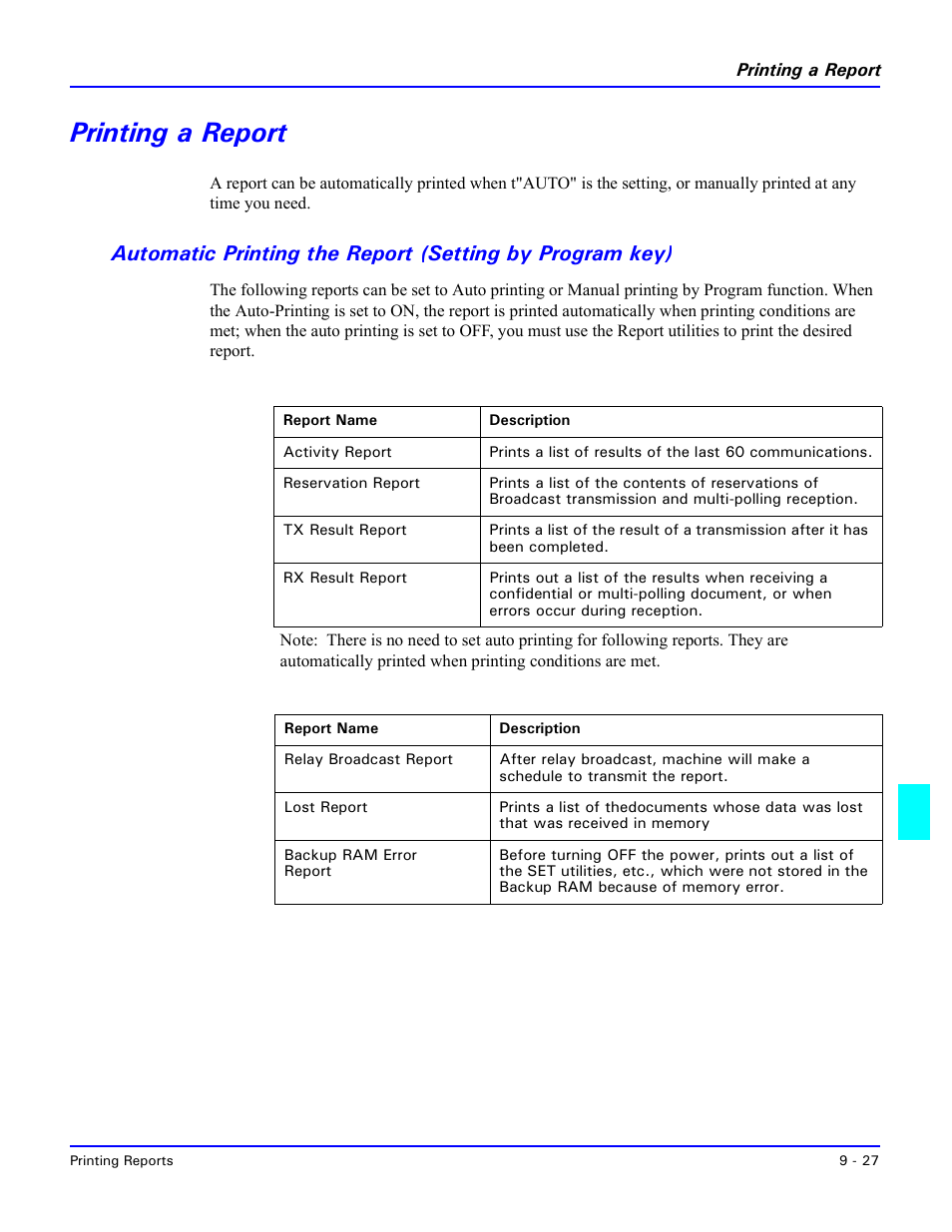Printing a report, Printing a report -27 | Lanier 5415MFD User Manual | Page 169 / 258