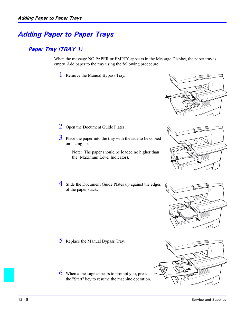 Adding paper to paper trays, Paper tray (tray 1), Adding paper to paper trays -8 | Paper tray (tray 1) -8 | Lanier 5415MFD User Manual | Page 212 / 258