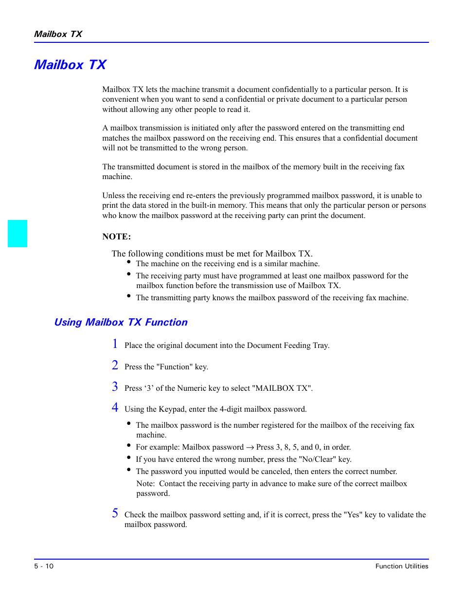 Mailbox tx, Using mailbox tx function, Mailbox tx -10 | Using mailbox tx function -10 | Lanier 5415MFD User Manual | Page 84 / 258