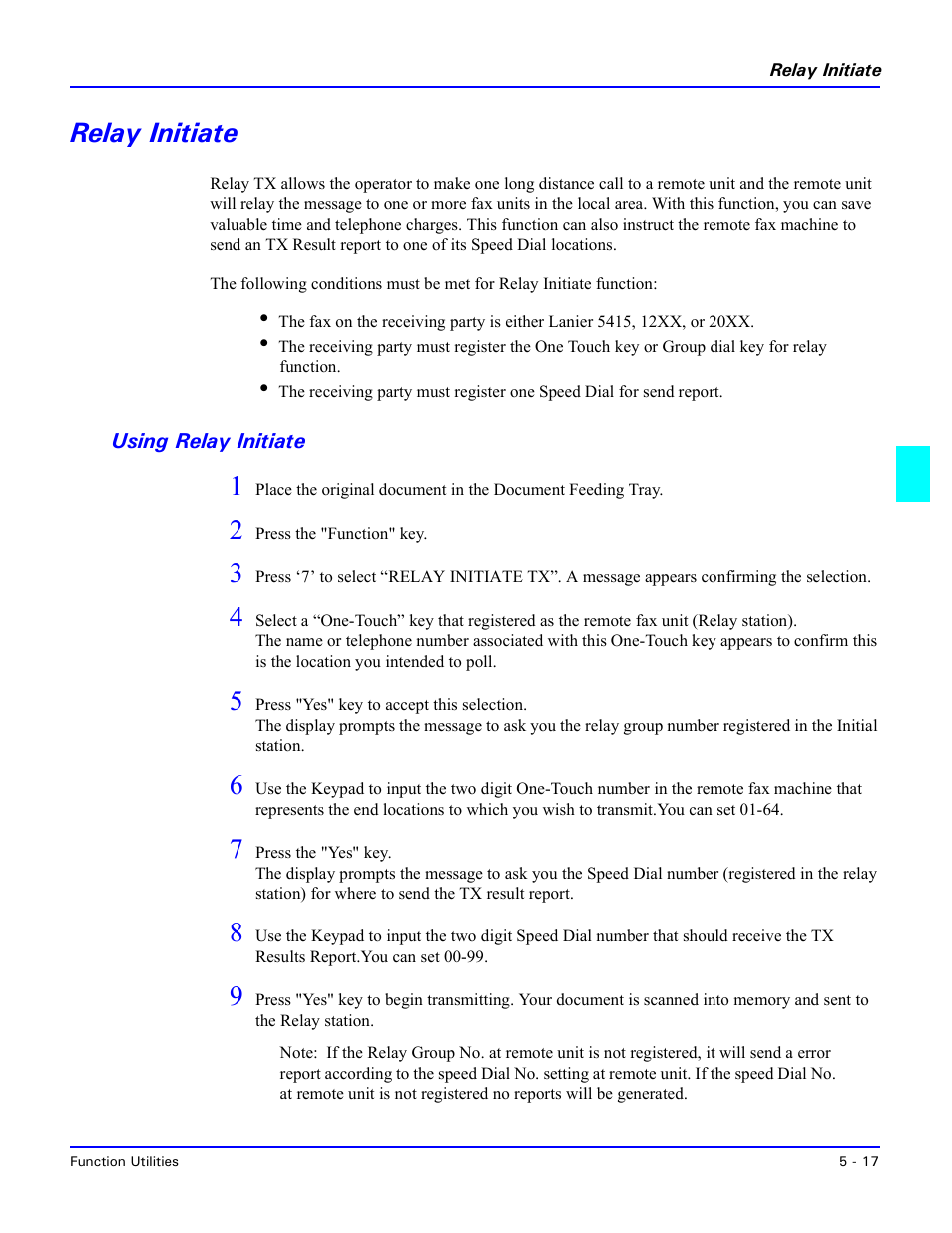 Relay initiate, Using relay initiate, Relay initiate -17 | Using relay initiate -17 | Lanier 5415MFD User Manual | Page 91 / 258