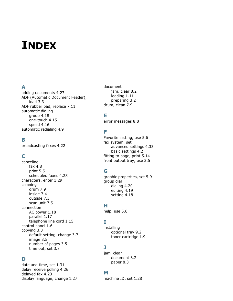 Ndex | Lanier LF215 User Manual | Page 181 / 196