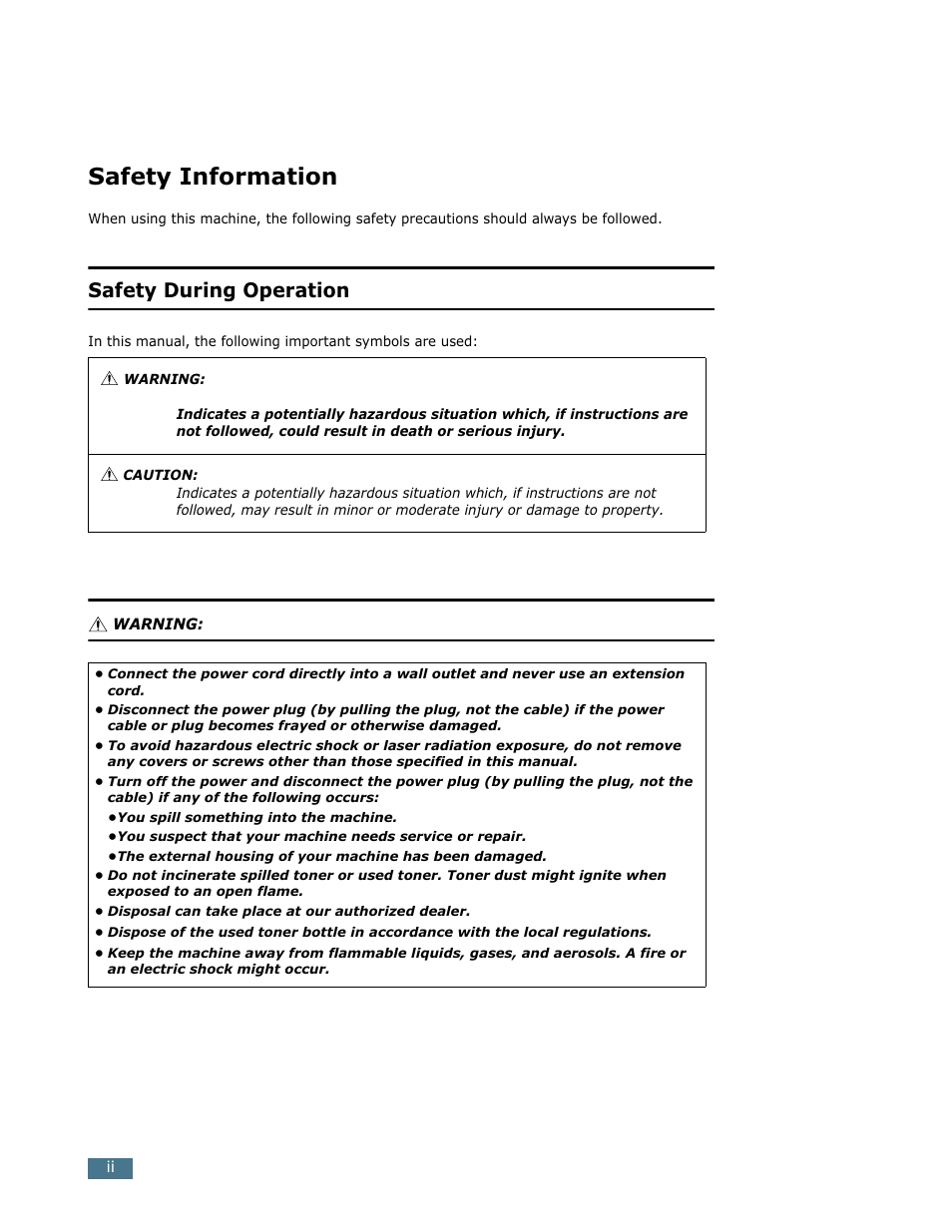 Safety information, Safety during operation | Lanier LF215 User Manual | Page 186 / 196