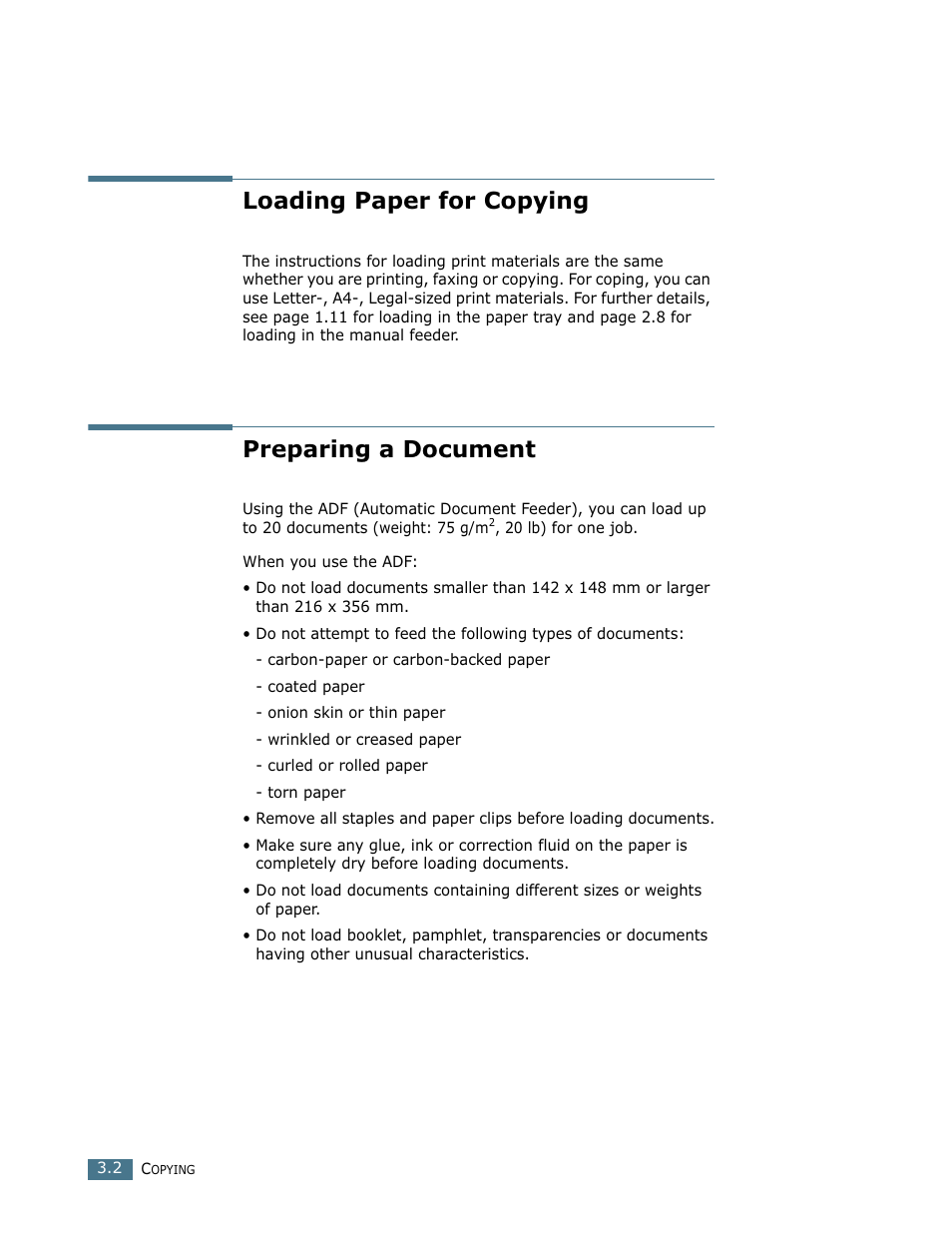 Loading paper for copying, Preparing a document | Lanier LF215 User Manual | Page 61 / 196