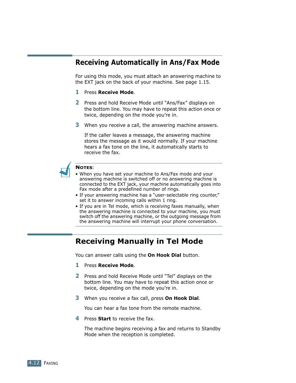 Receiving automatically in ans/fax mode, Receiving manually in tel mode | Lanier LF215 User Manual | Page 79 / 196