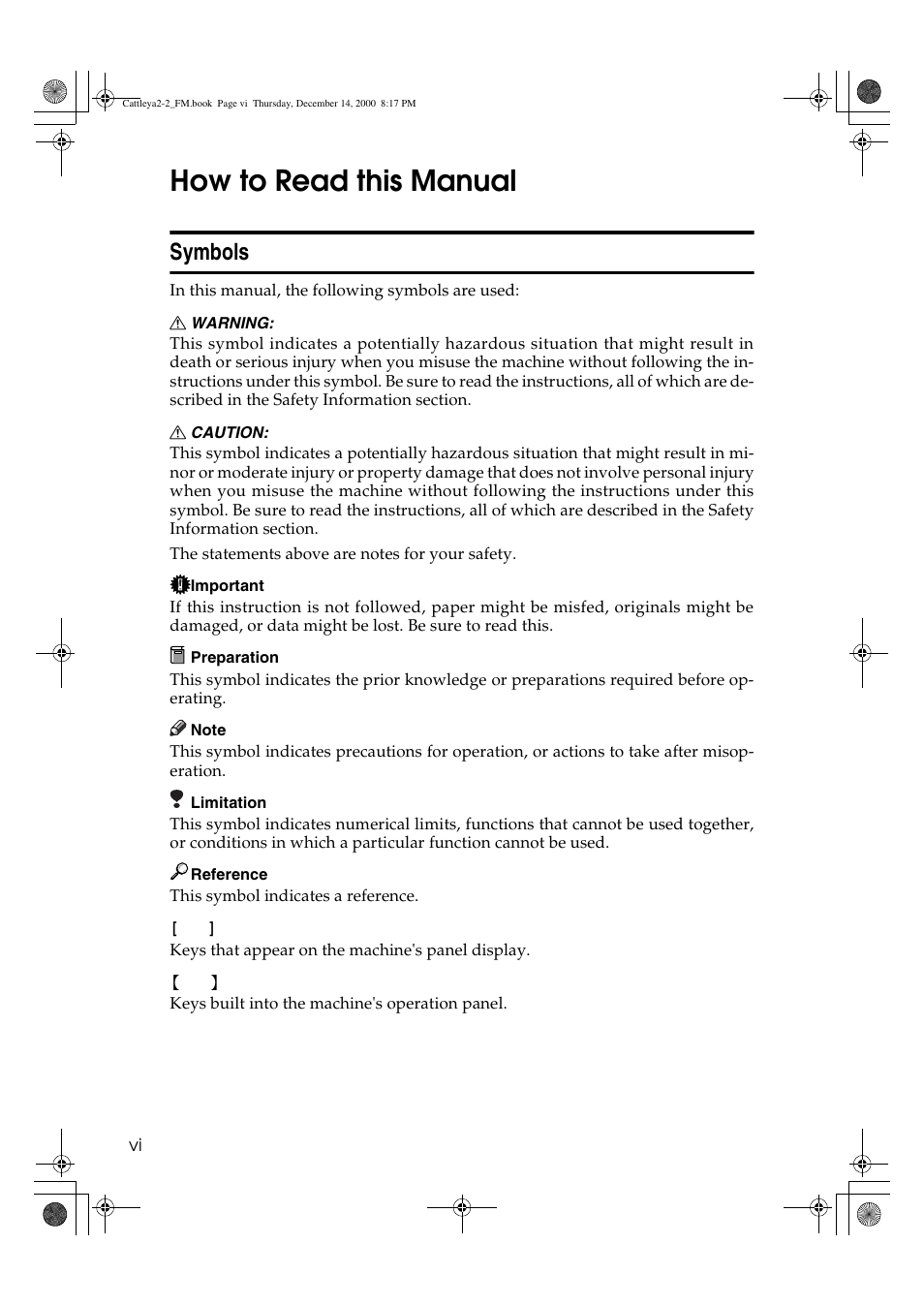 How to read this manual, Symbols | Lanier 5813 User Manual | Page 10 / 264