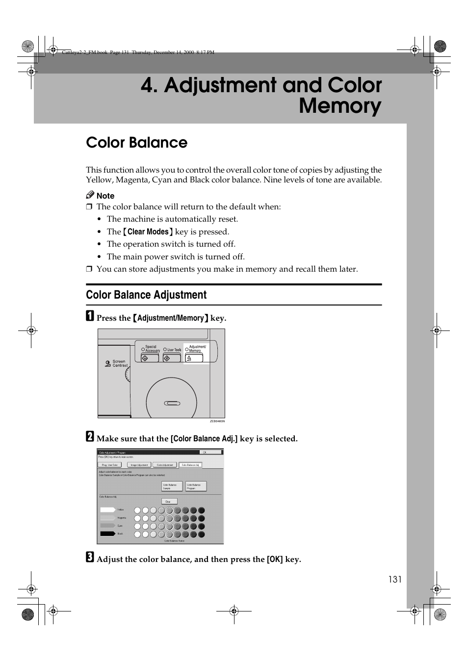 Adjustment and color memory, Adjustment ns color memory, Color balance | Lanier 5813 User Manual | Page 147 / 264