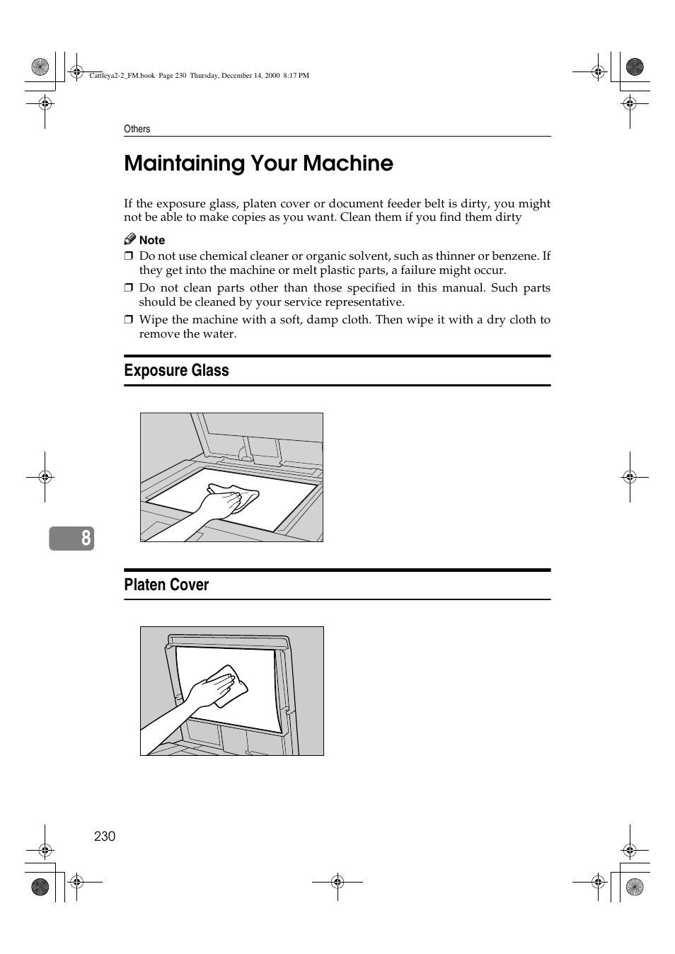 Maintaining your machine, 8maintaining your machine, Exposure glass platen cover | Lanier 5813 User Manual | Page 246 / 264