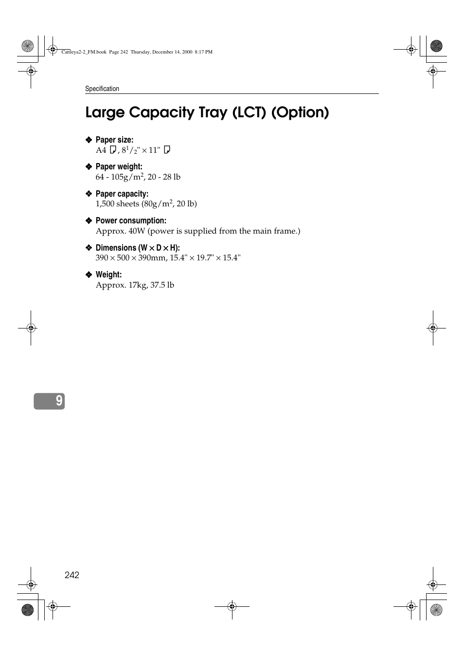 Large capacity tray (lct) (option), 9large capacity tray (lct) (option) | Lanier 5813 User Manual | Page 258 / 264