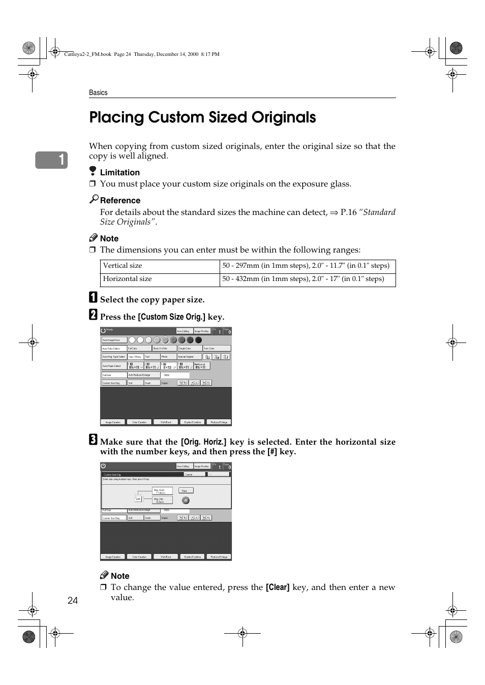 Placing custom sized originals, 1placing custom sized originals | Lanier 5813 User Manual | Page 40 / 264