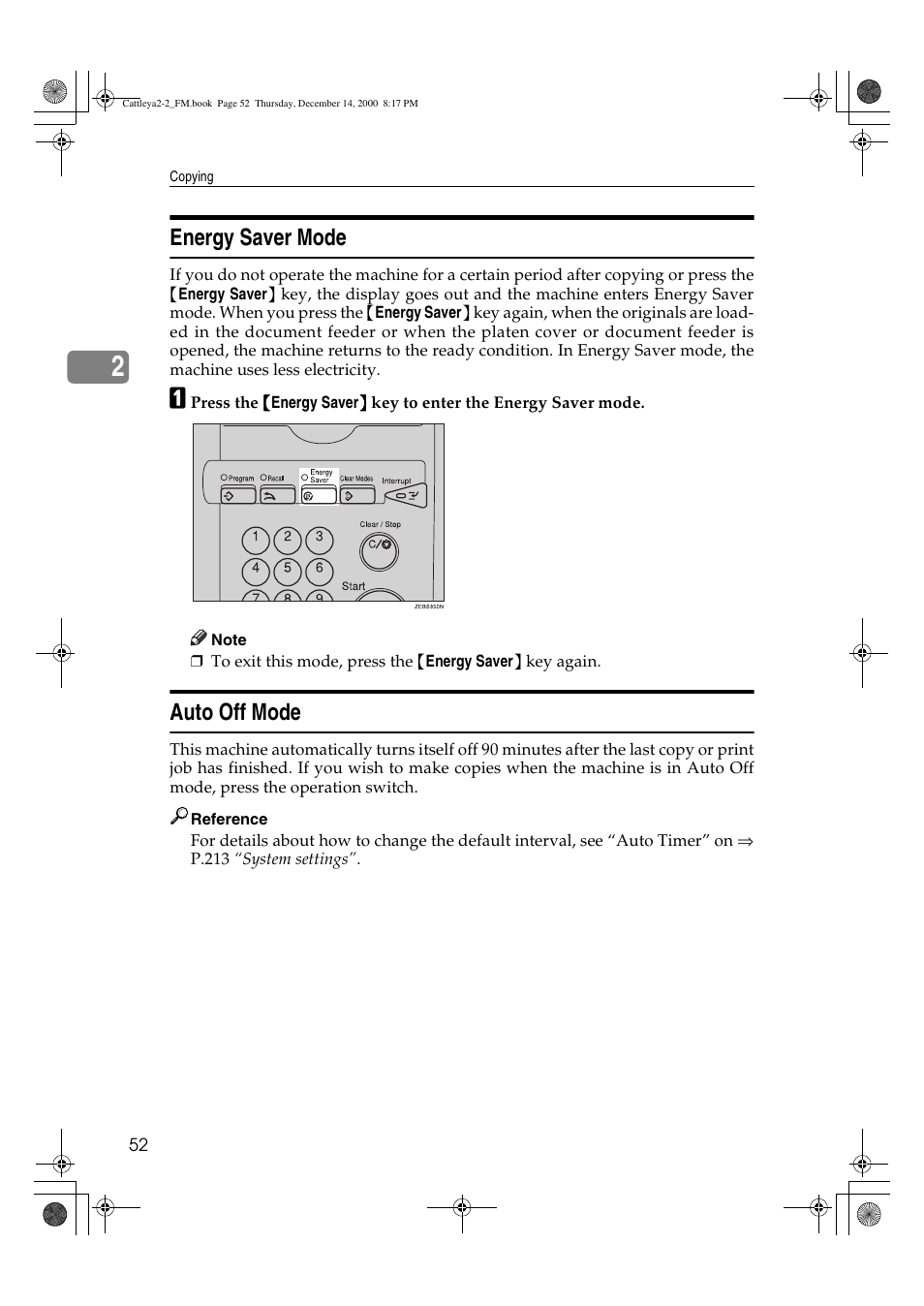 Energy saver mode, Auto off mode | Lanier 5813 User Manual | Page 68 / 264