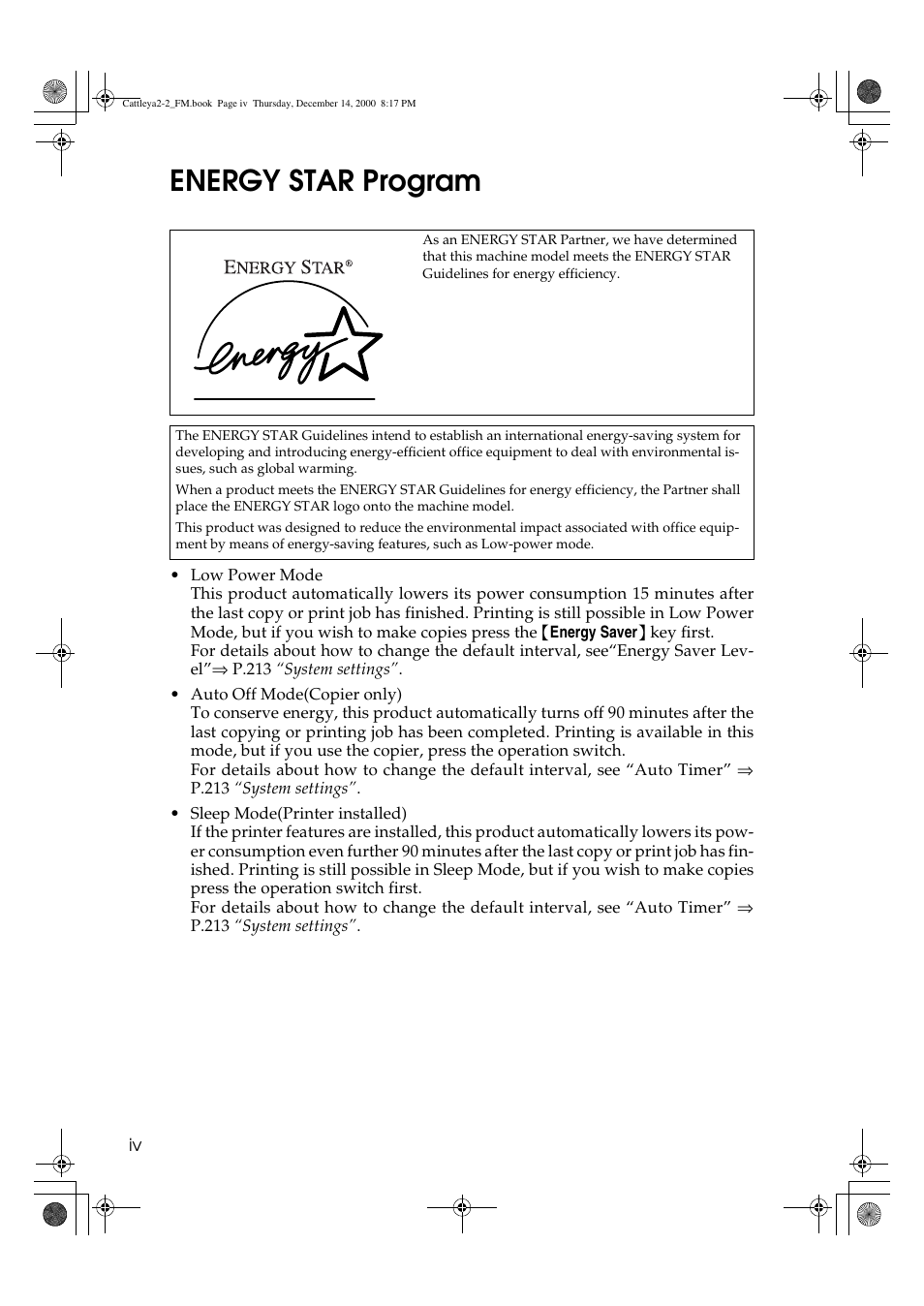 Energy star program | Lanier 5813 User Manual | Page 8 / 264