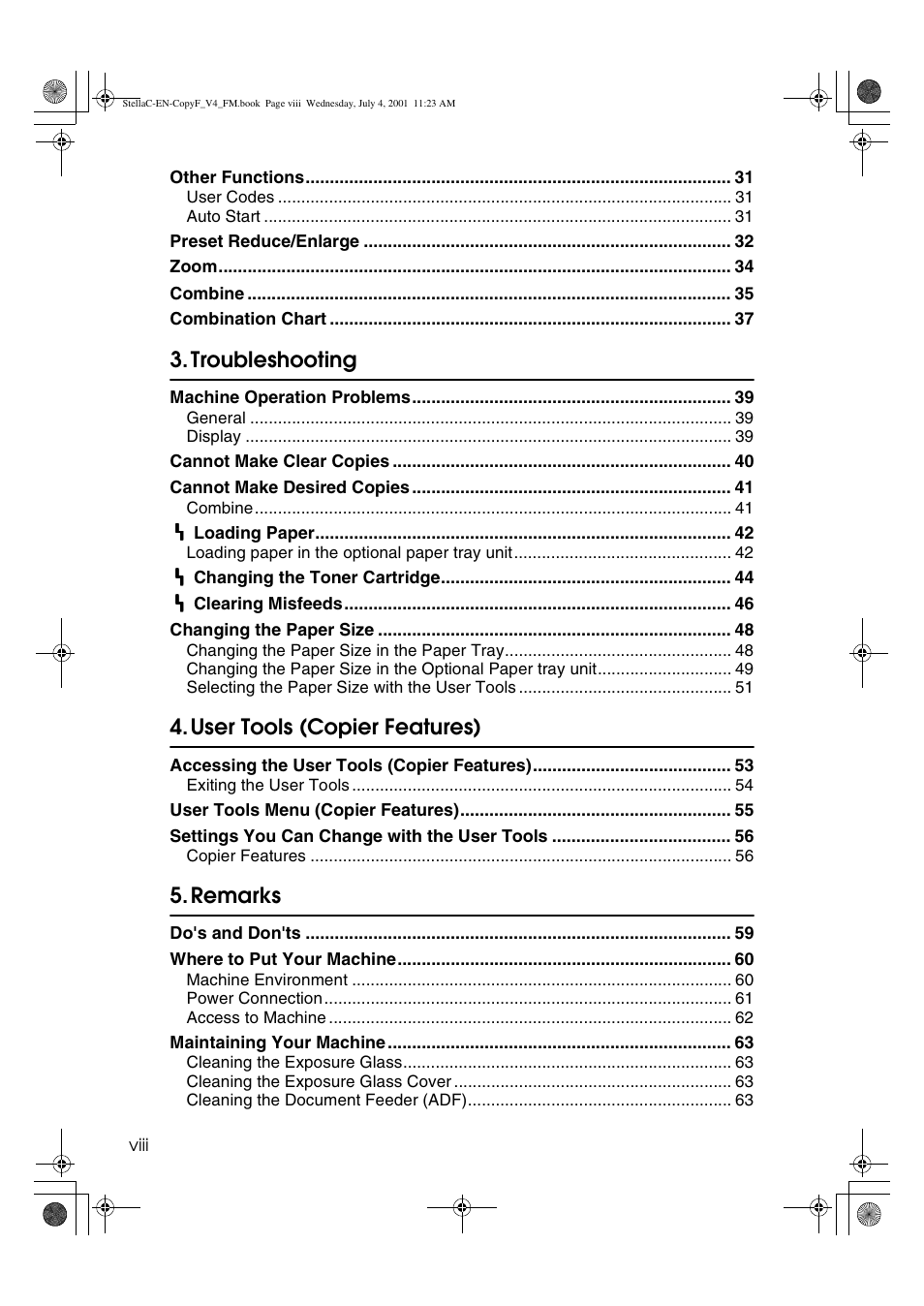 Troubleshooting, User tools (copier features), Remarks | Lanier 5613 User Manual | Page 10 / 86