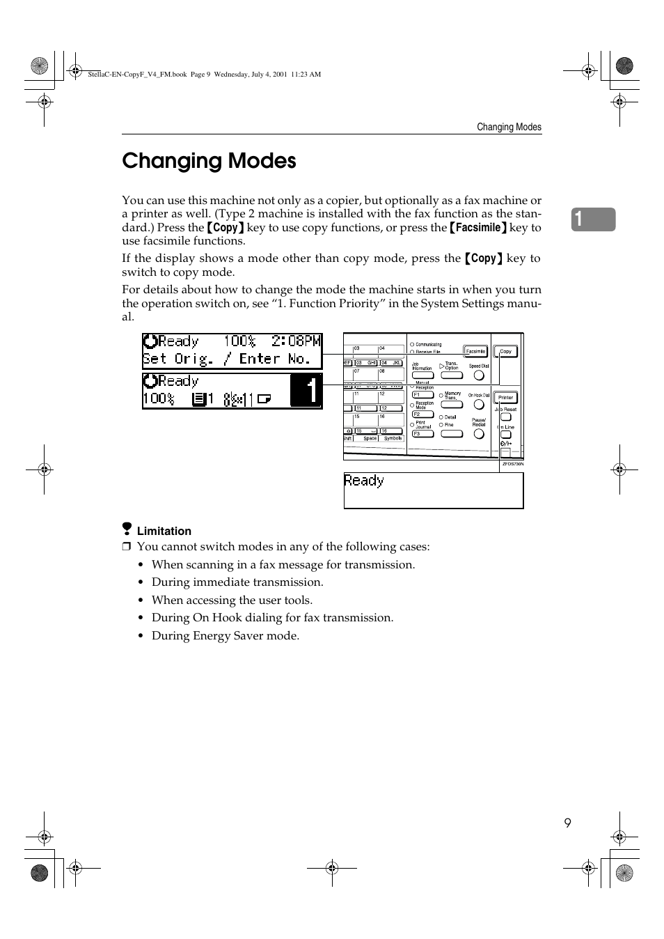 Changing modes, 1changing modes | Lanier 5613 User Manual | Page 21 / 86