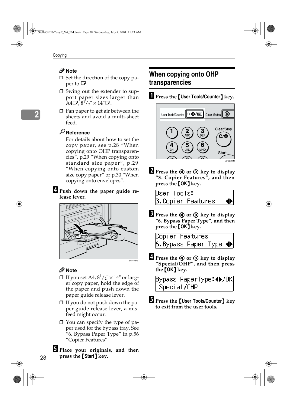 When copying onto ohp transparencies | Lanier 5613 User Manual | Page 40 / 86