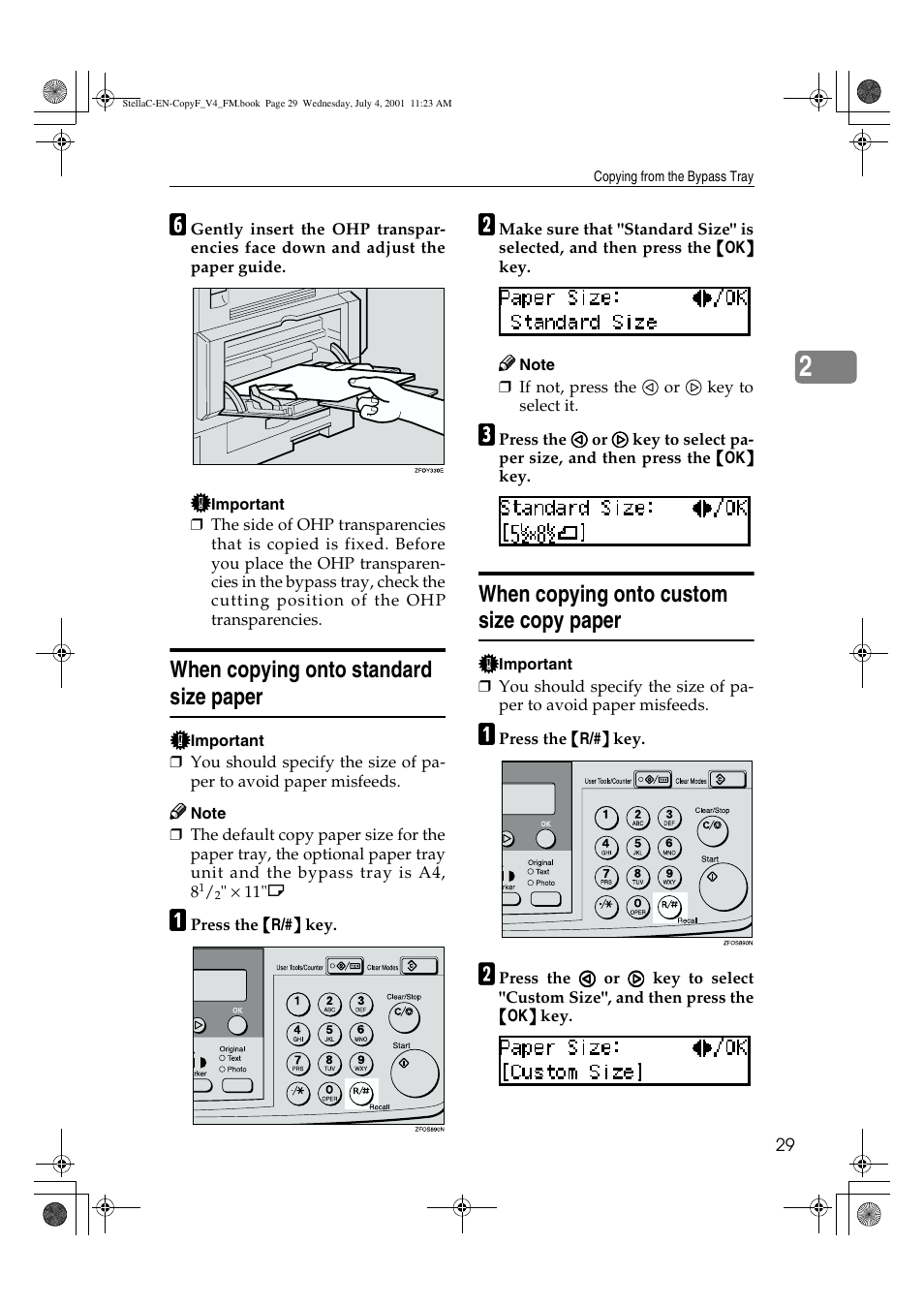 When copying onto standard size paper, When copying onto custom size copy paper | Lanier 5613 User Manual | Page 41 / 86