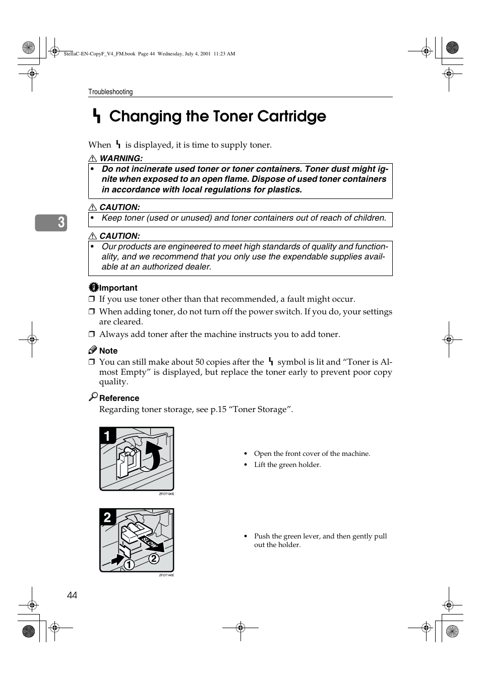 Changing the toner cartridge | Lanier 5613 User Manual | Page 56 / 86