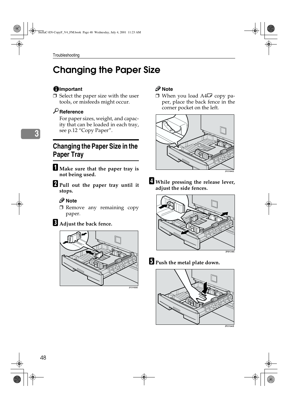Changing the paper size, Changing the paper size in the paper tray, 3changing the paper size | Lanier 5613 User Manual | Page 60 / 86