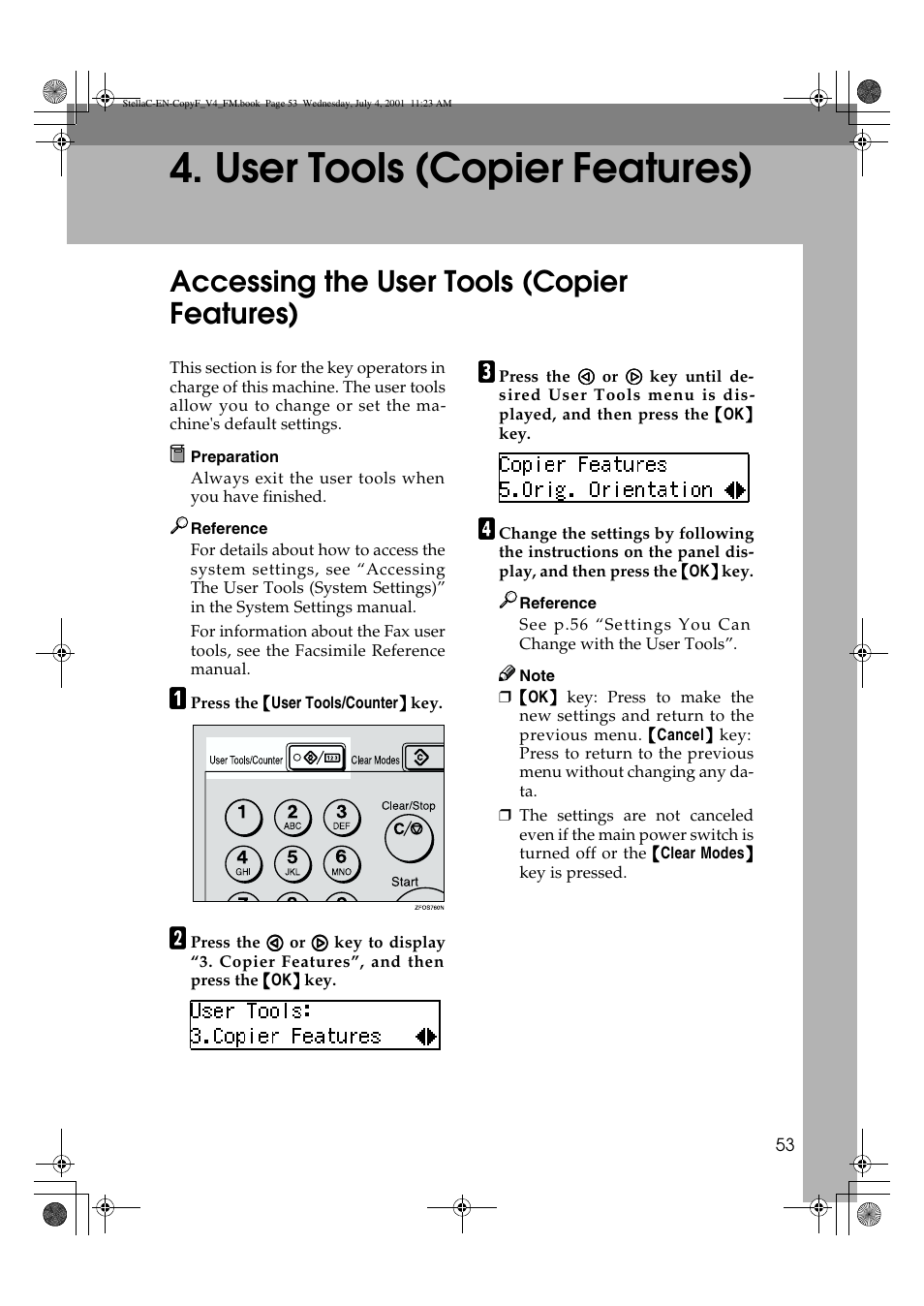 User tools (copier features), Accessing the user tools (copier features) | Lanier 5613 User Manual | Page 65 / 86