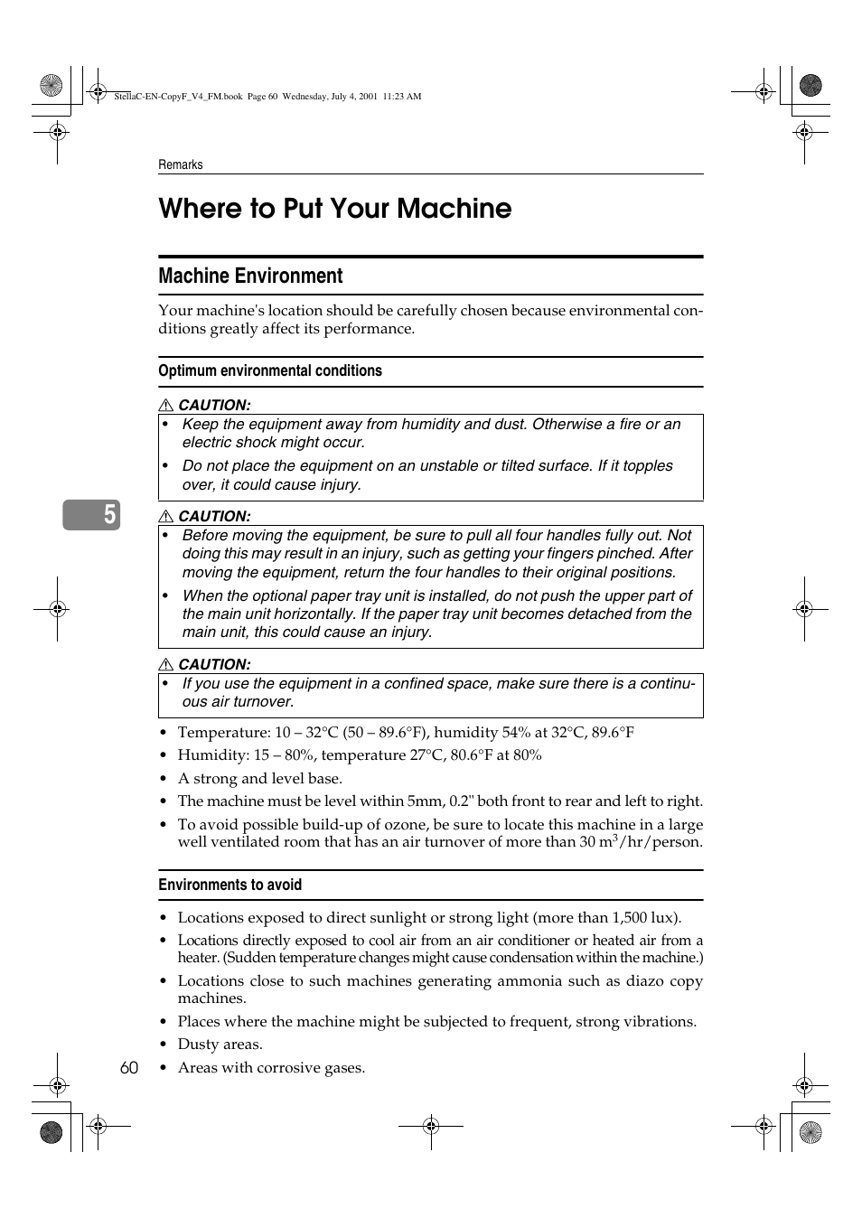 Where to put your machine, Machine environment, 5where to put your machine | Lanier 5613 User Manual | Page 72 / 86