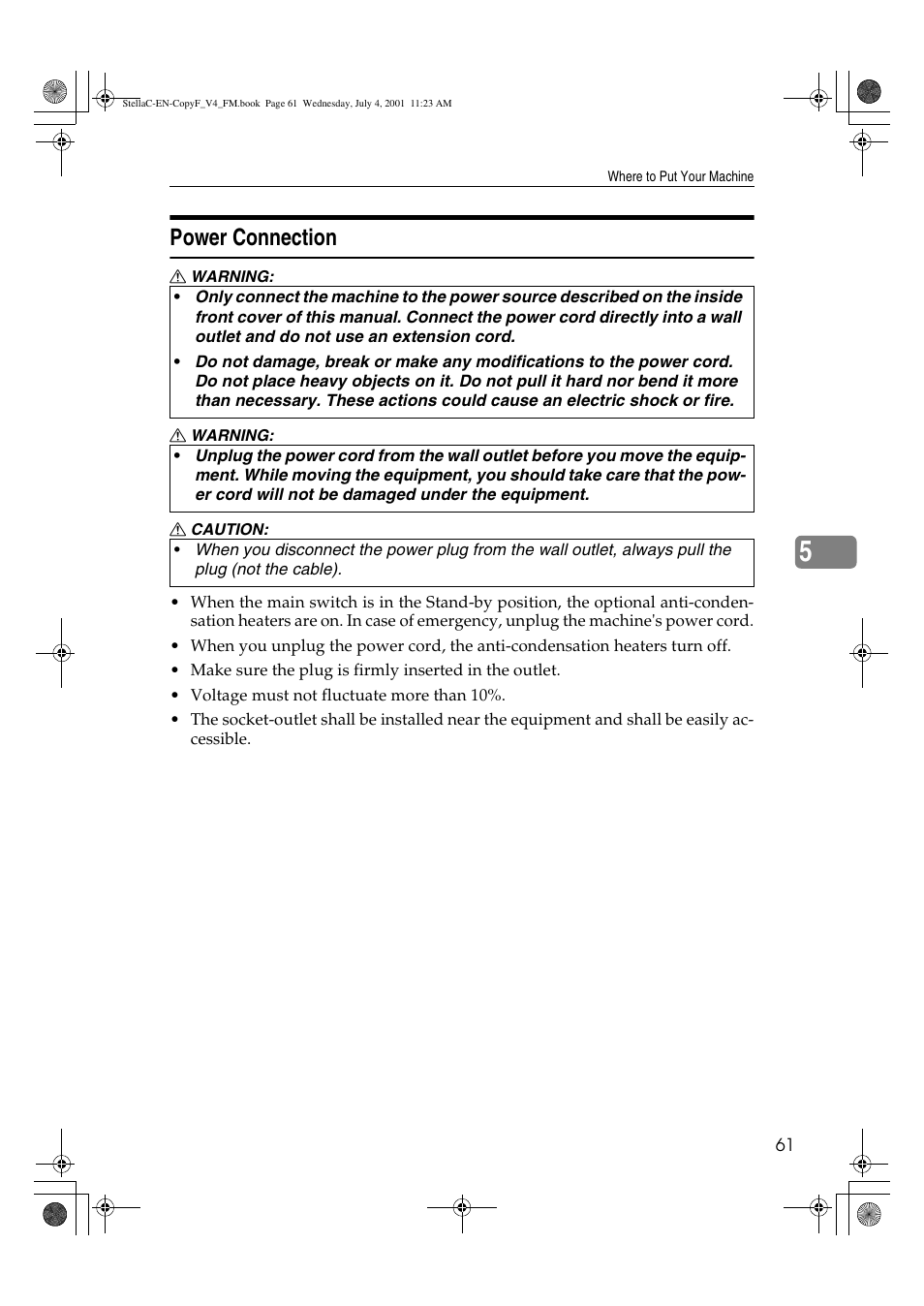 Power connection | Lanier 5613 User Manual | Page 73 / 86