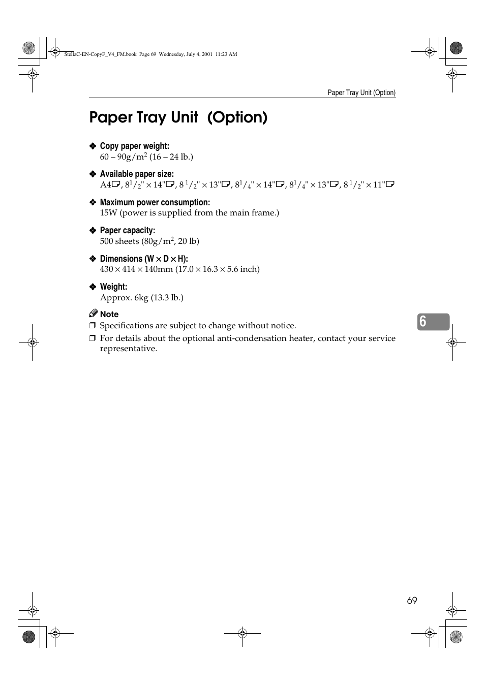 Paper tray unit (option), 6paper tray unit (option) | Lanier 5613 User Manual | Page 81 / 86