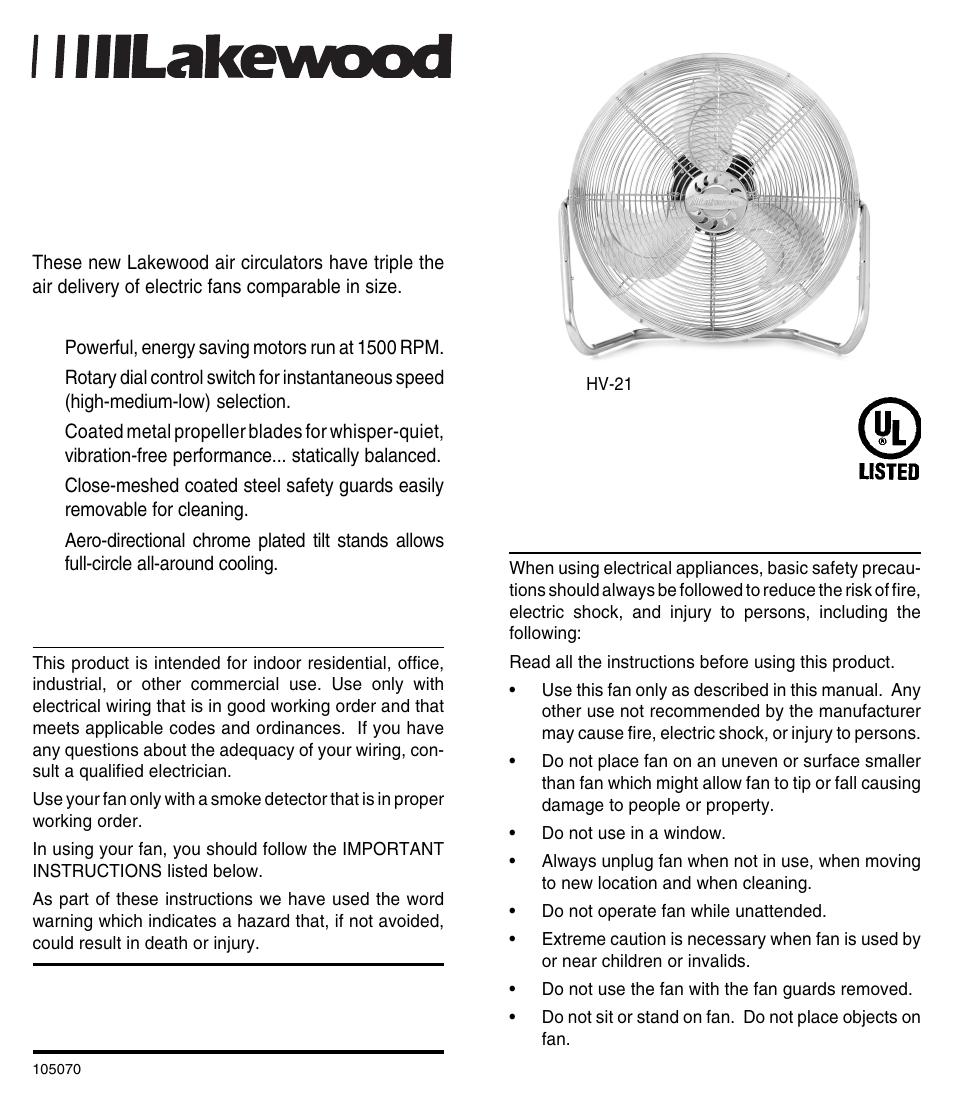 Lakewood Engineering HV-18 User Manual | 6 pages