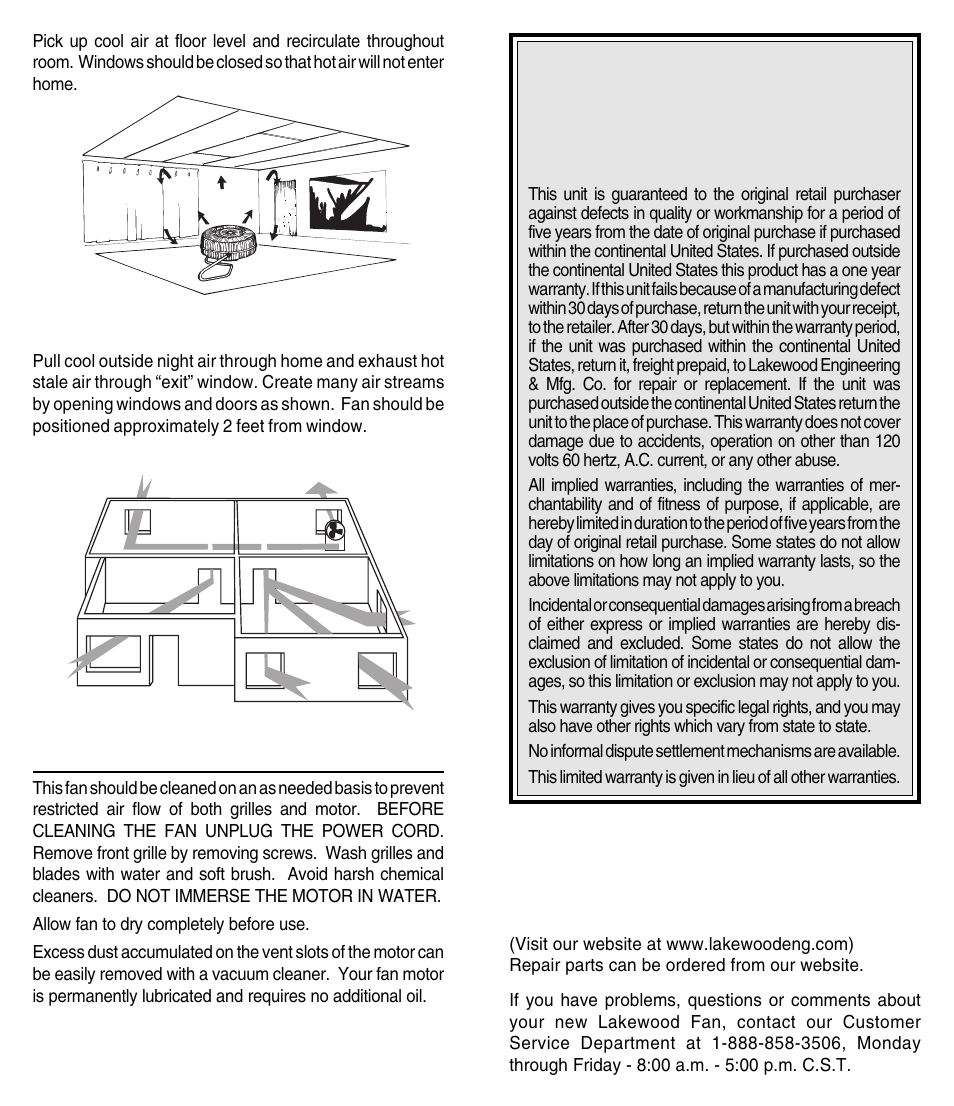 Care and cleaning, Limited warranty | Lakewood Engineering HV-18 User Manual | Page 3 / 6