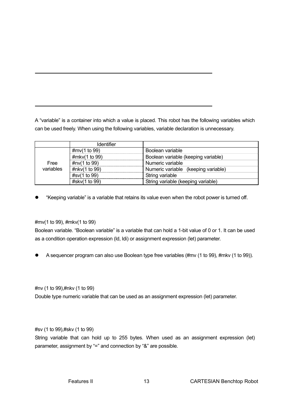 Variables, Free variables: #mv, #mkv, #nv, #nkv, #sv, #skv | Loctite CARTESIAN 400 User Manual | Page 31 / 106