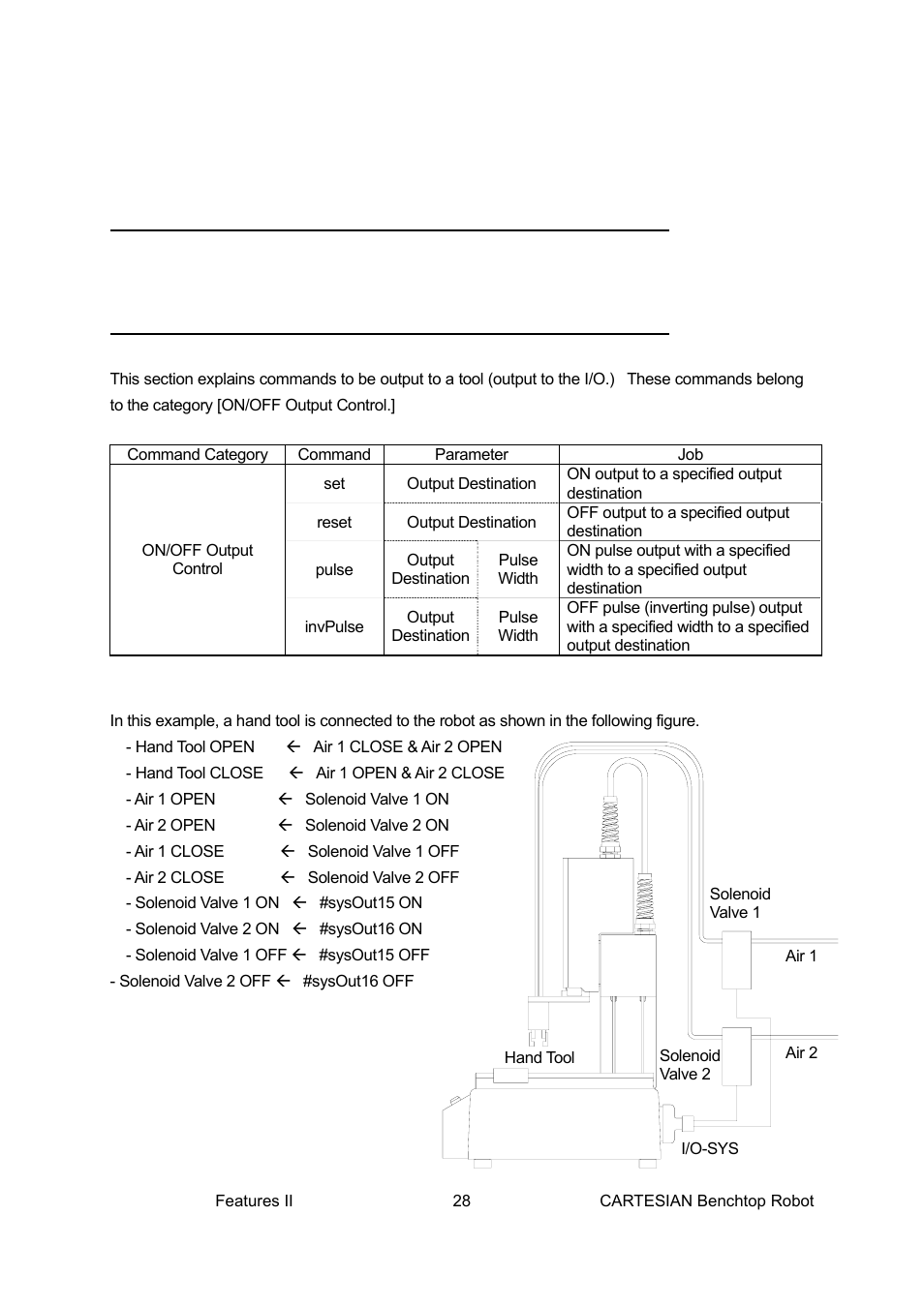 On/off output control, Outputting to i/o: set, reset, pulse, invpulse | Loctite CARTESIAN 400 User Manual | Page 46 / 106