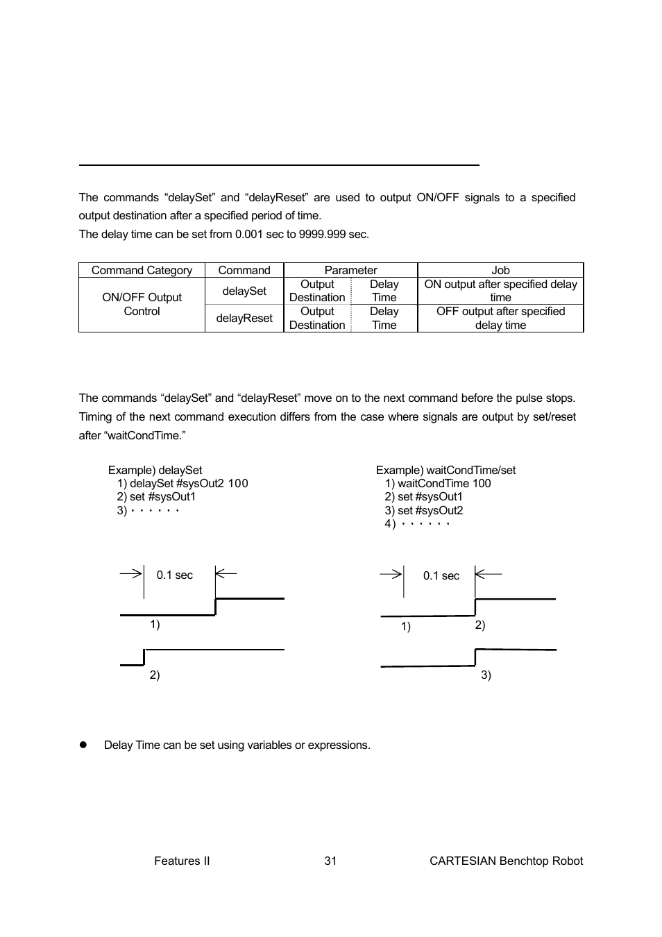 Outputting after x second: delayset, delayreset | Loctite CARTESIAN 400 User Manual | Page 49 / 106