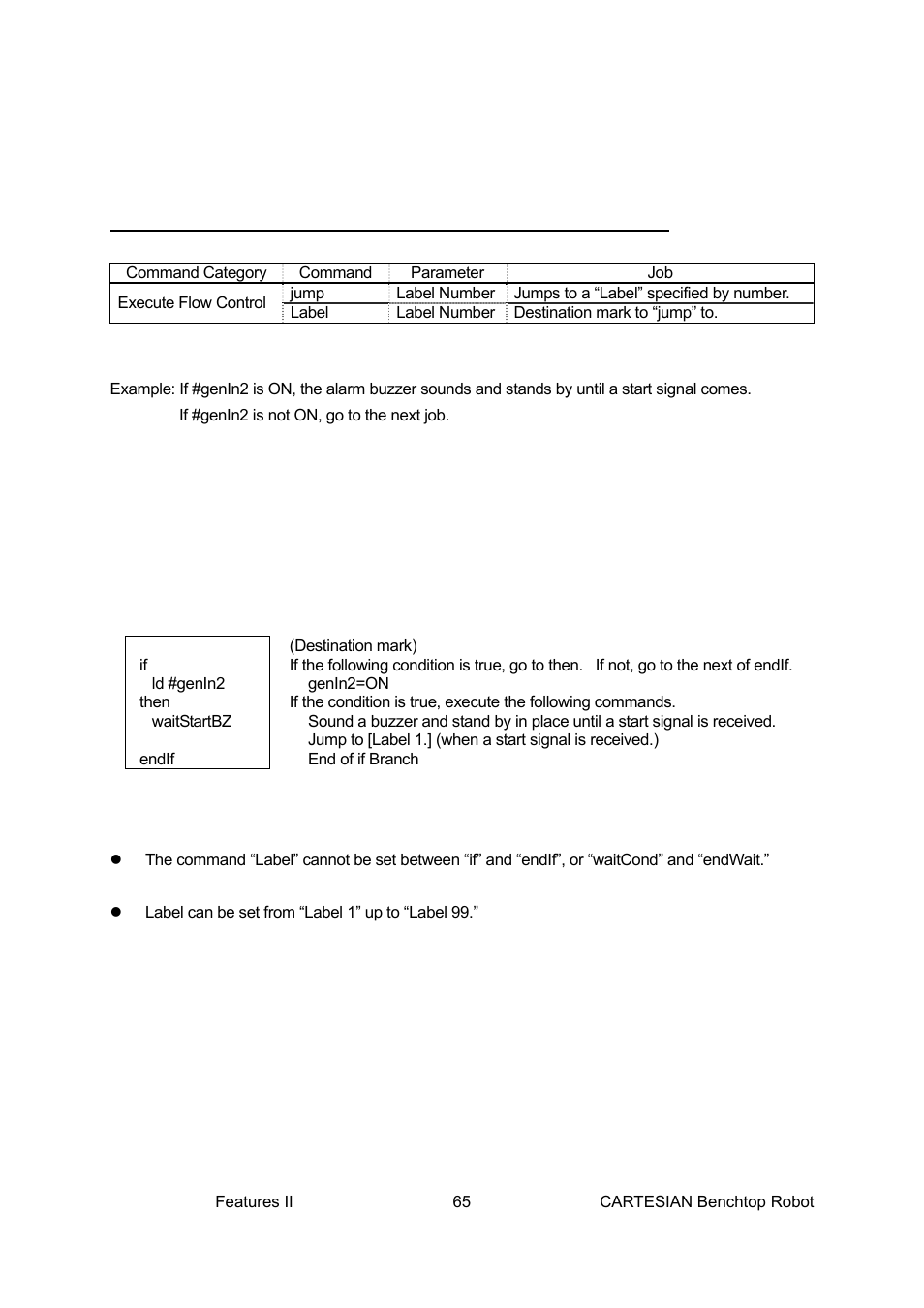 Jumping to a specified command line: jump, label | Loctite CARTESIAN 400 User Manual | Page 83 / 106