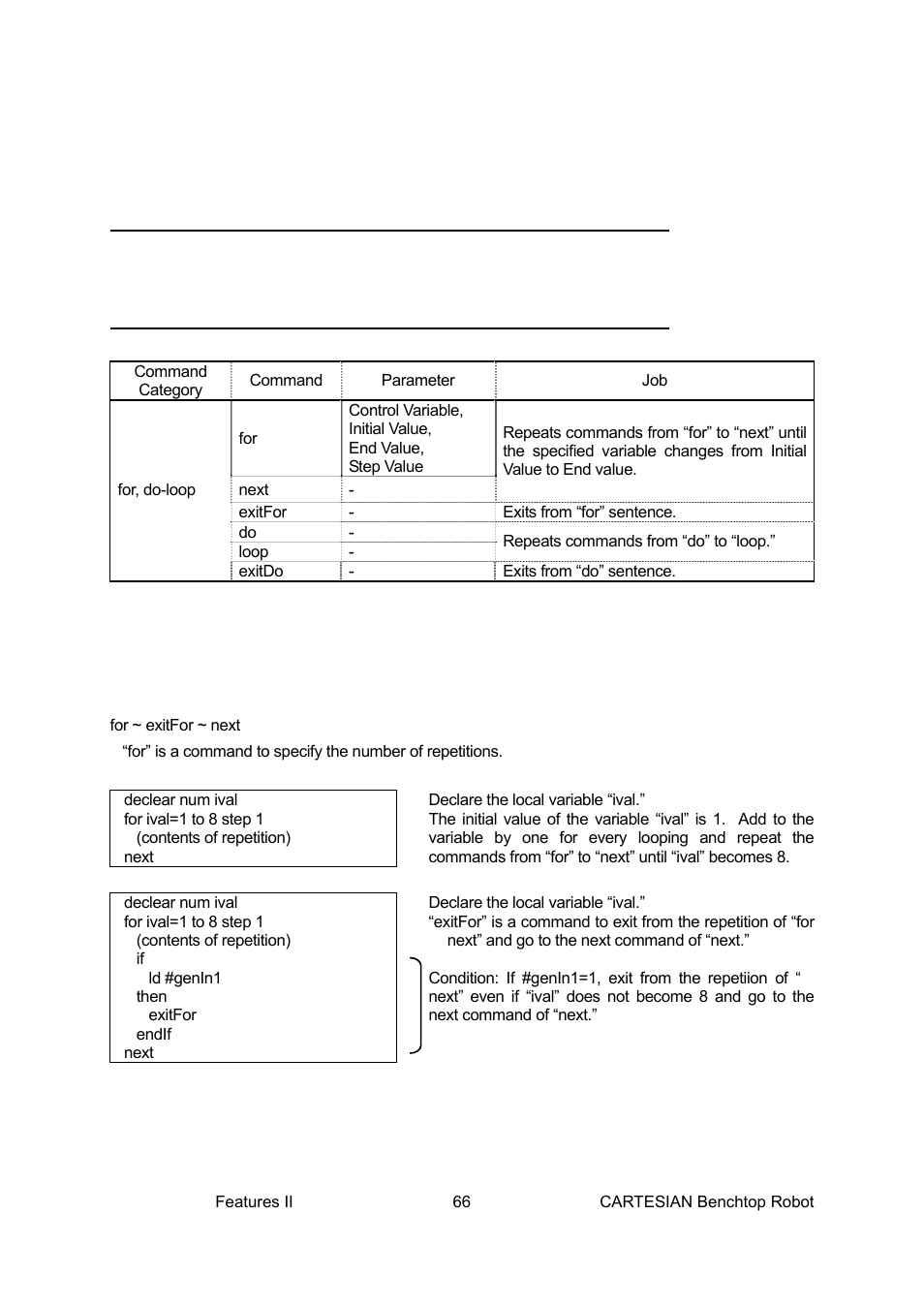 For, do-loop, For, do-loop: for, next, exitfor, do, loop, exitdo | Loctite CARTESIAN 400 User Manual | Page 84 / 106