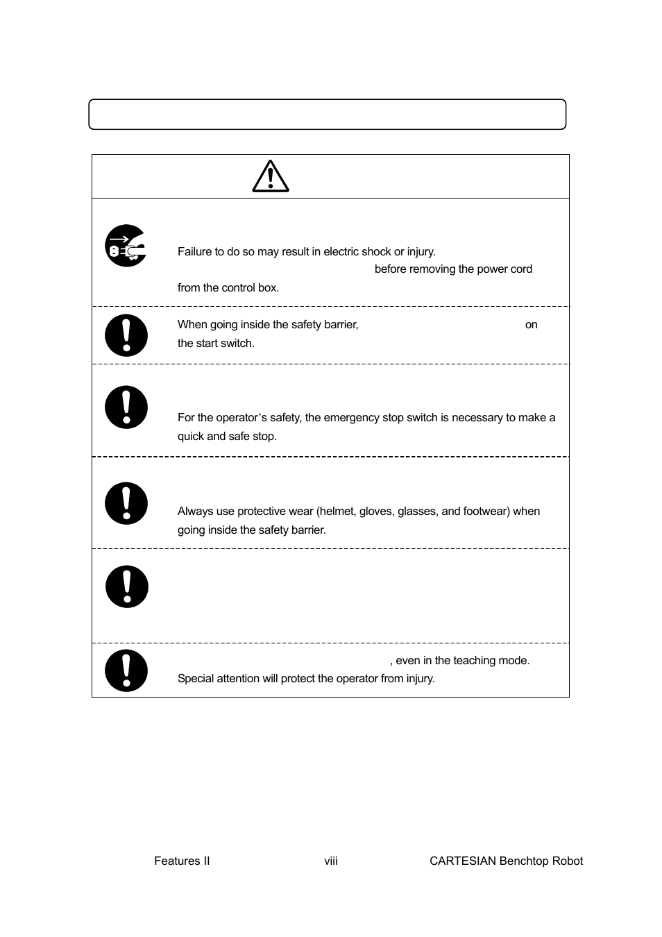 Warnings, For your safety, Working environment | Loctite CARTESIAN 400 User Manual | Page 9 / 106