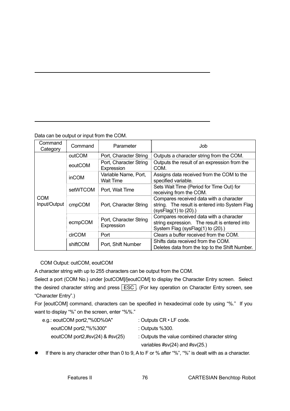Com input/output, Com input/output: outcom, eoutcom, setcom, Cmpcom, ecmpcom, clrcom, shiftcom | Loctite CARTESIAN 400 User Manual | Page 94 / 106
