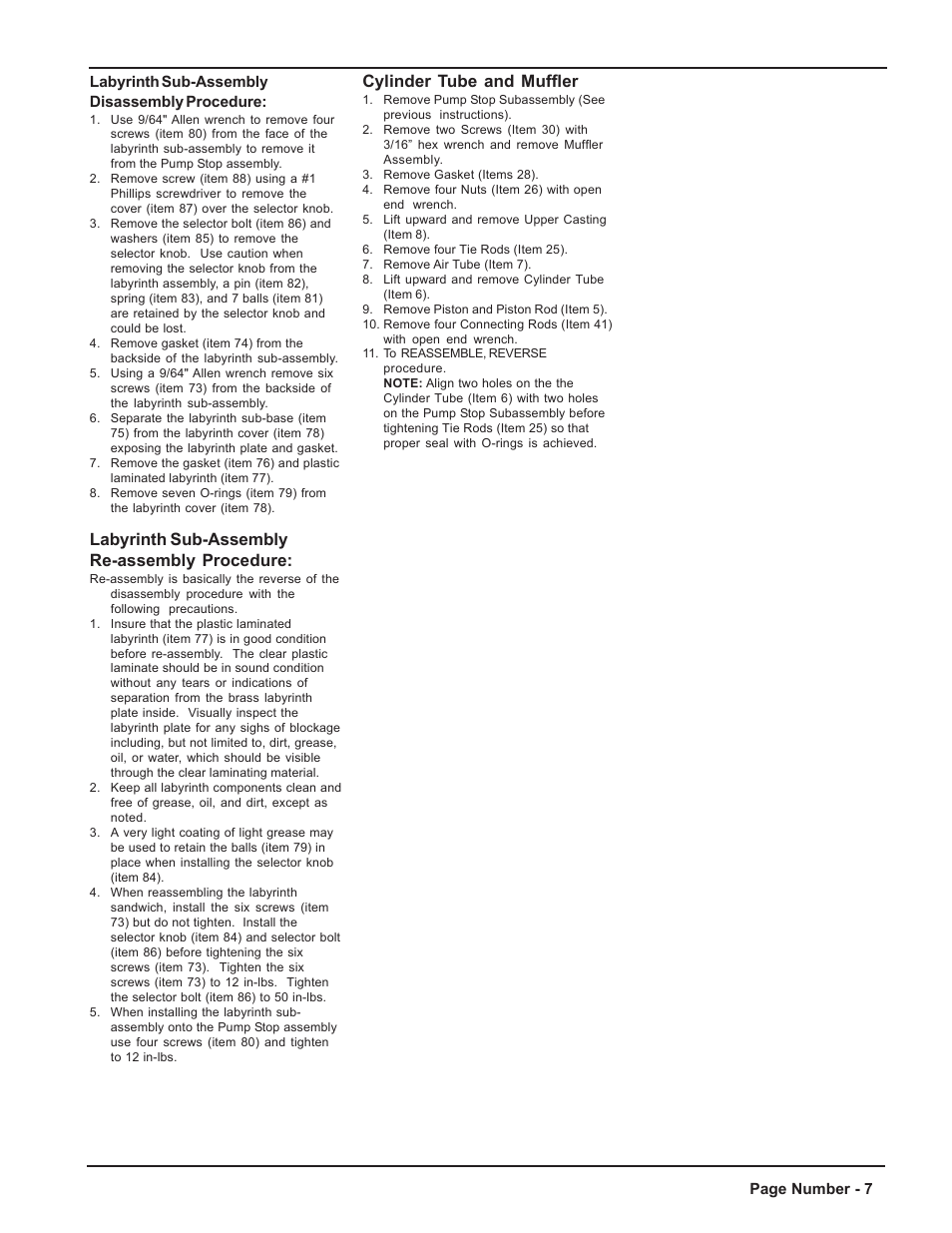 Cylinder tube and muffler, Labyrinth sub-assembly re-assembly procedure | Loctite AC988557 User Manual | Page 7 / 20