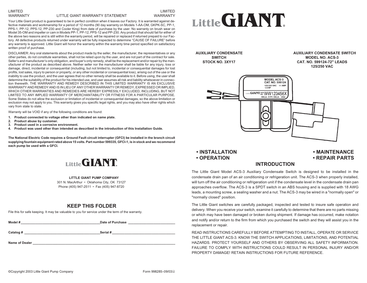 Little Giant Ladder ACS-3 User Manual | 2 pages