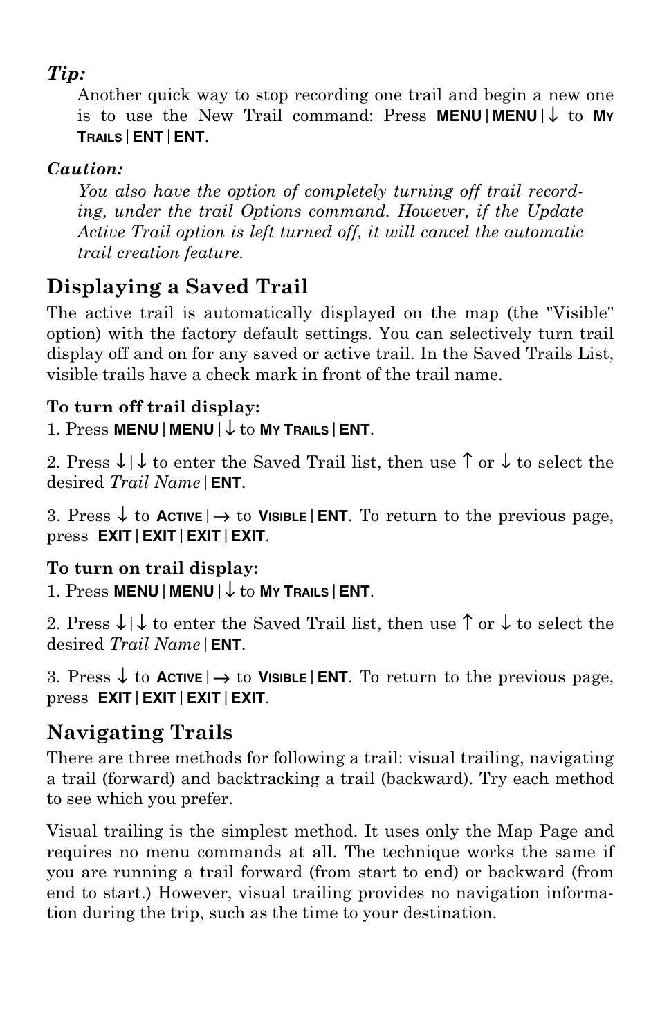 Displaying a saved trail, Navigating trails | Lowrance electronic 3200 User Manual | Page 51 / 128