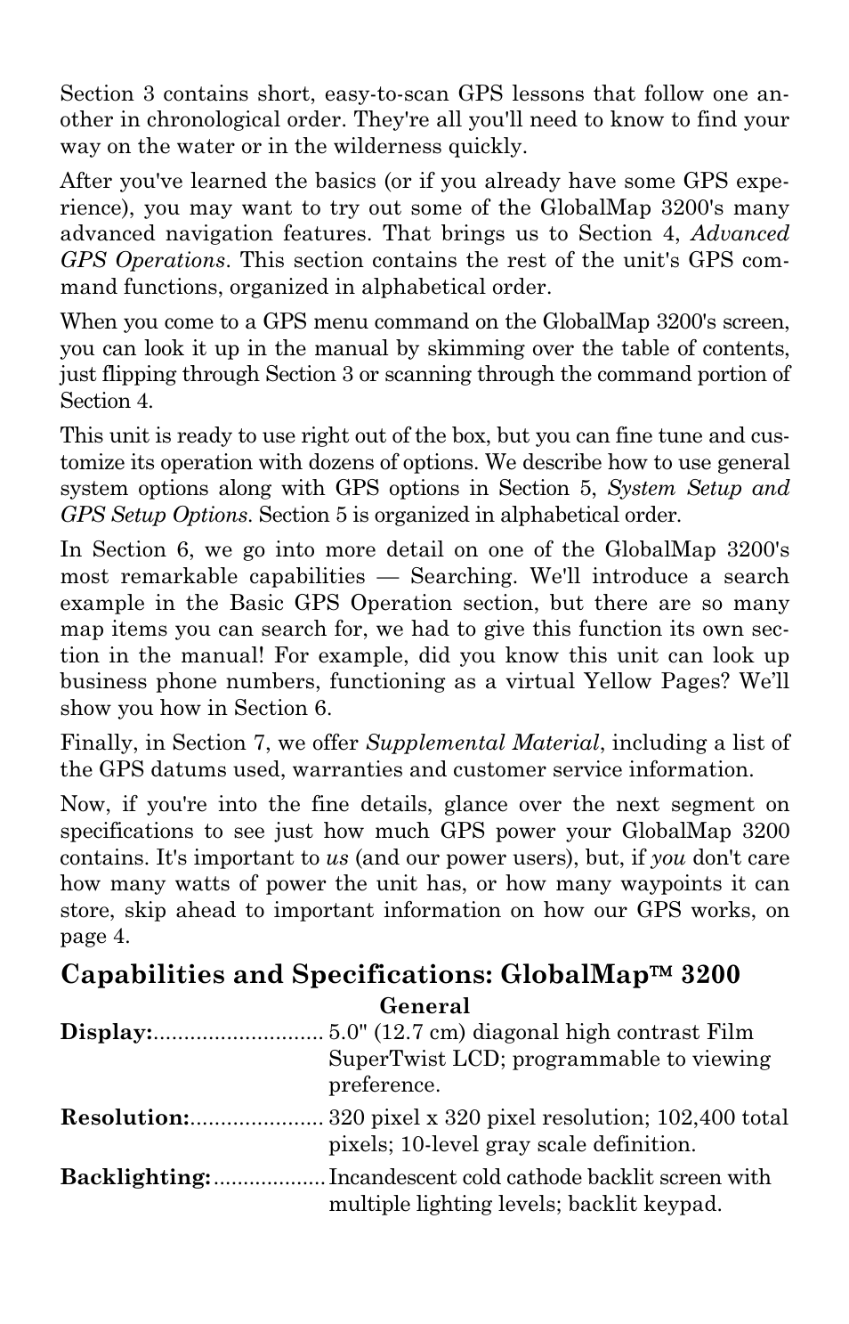 Capabilities and specifications: globalmap  3200 | Lowrance electronic 3200 User Manual | Page 8 / 128