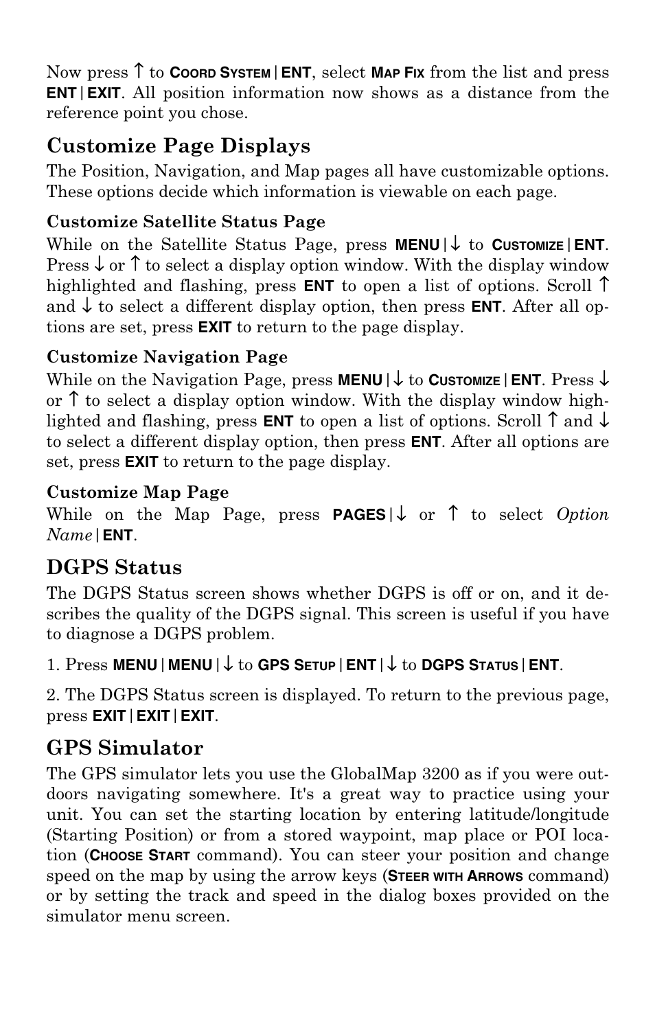 Customize page displays, Dgps status, Gps simulator | Lowrance electronic 3200 User Manual | Page 80 / 128