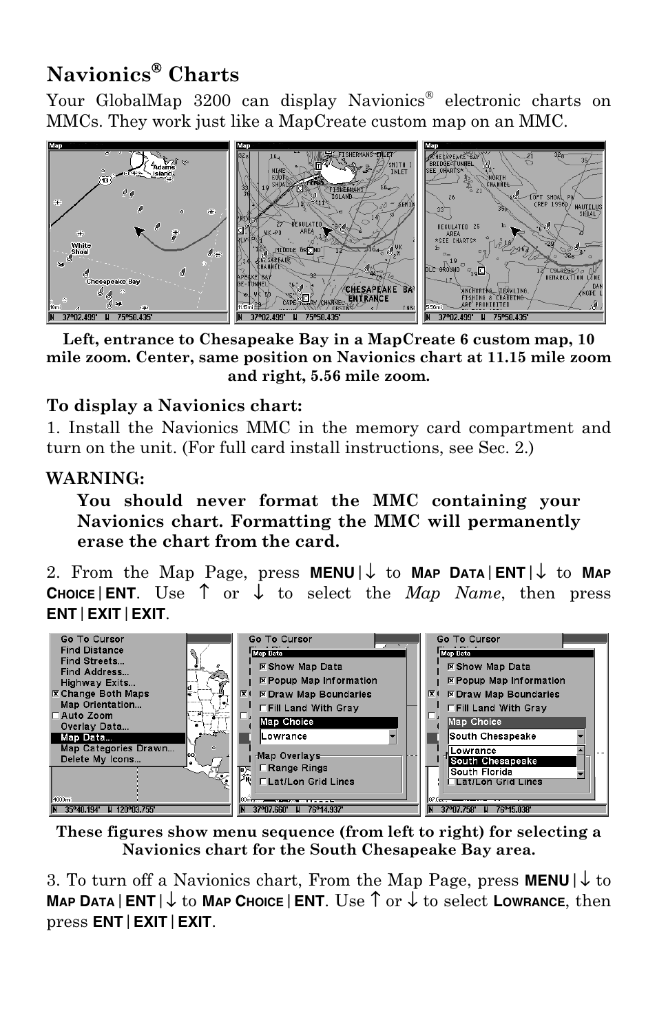 Navionics, Charts | Lowrance electronic 3200 User Manual | Page 87 / 128