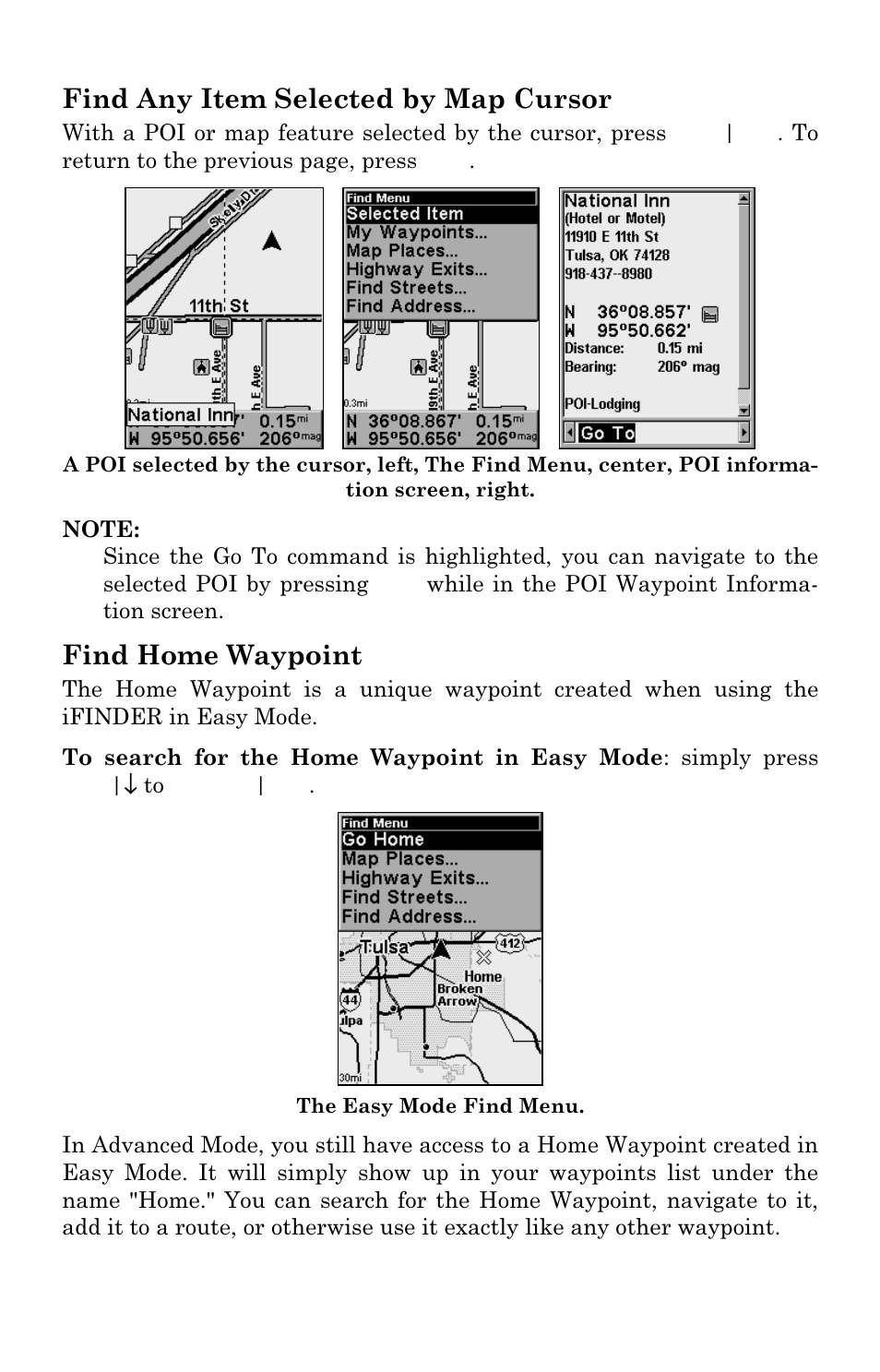 Find any item selected by map cursor, Find home waypoint | Lowrance electronic IFINDER PRO User Manual | Page 108 / 132