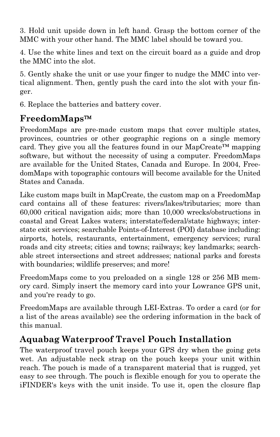 Freedommaps, Aquabag waterproof travel pouch installation | Lowrance electronic IFINDER PRO User Manual | Page 23 / 132