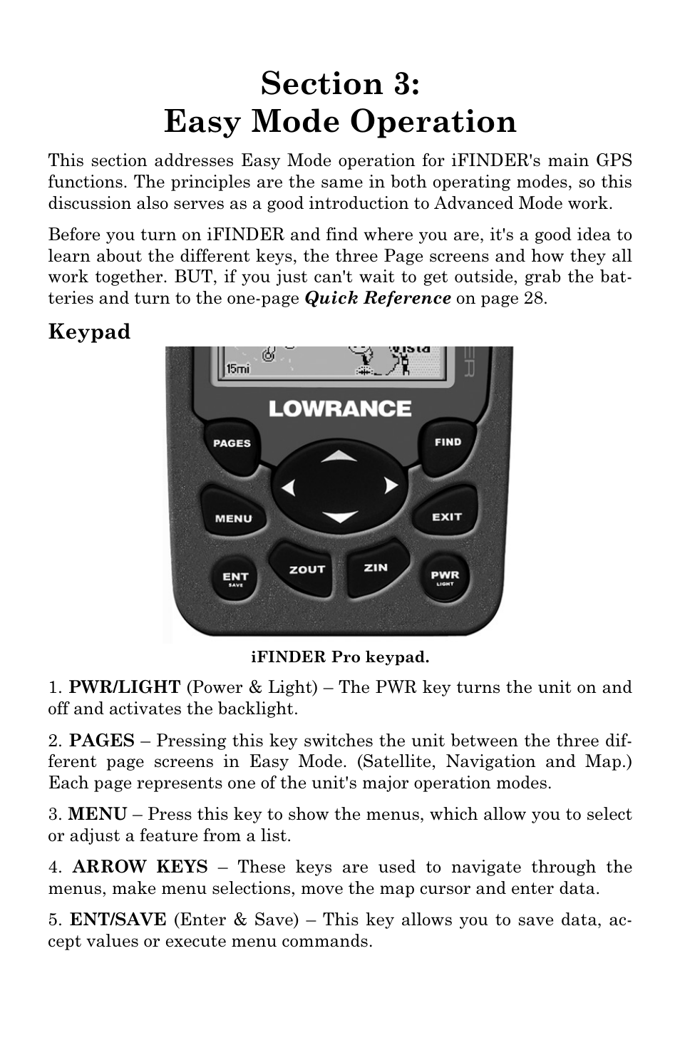 Keypad | Lowrance electronic IFINDER PRO User Manual | Page 27 / 132